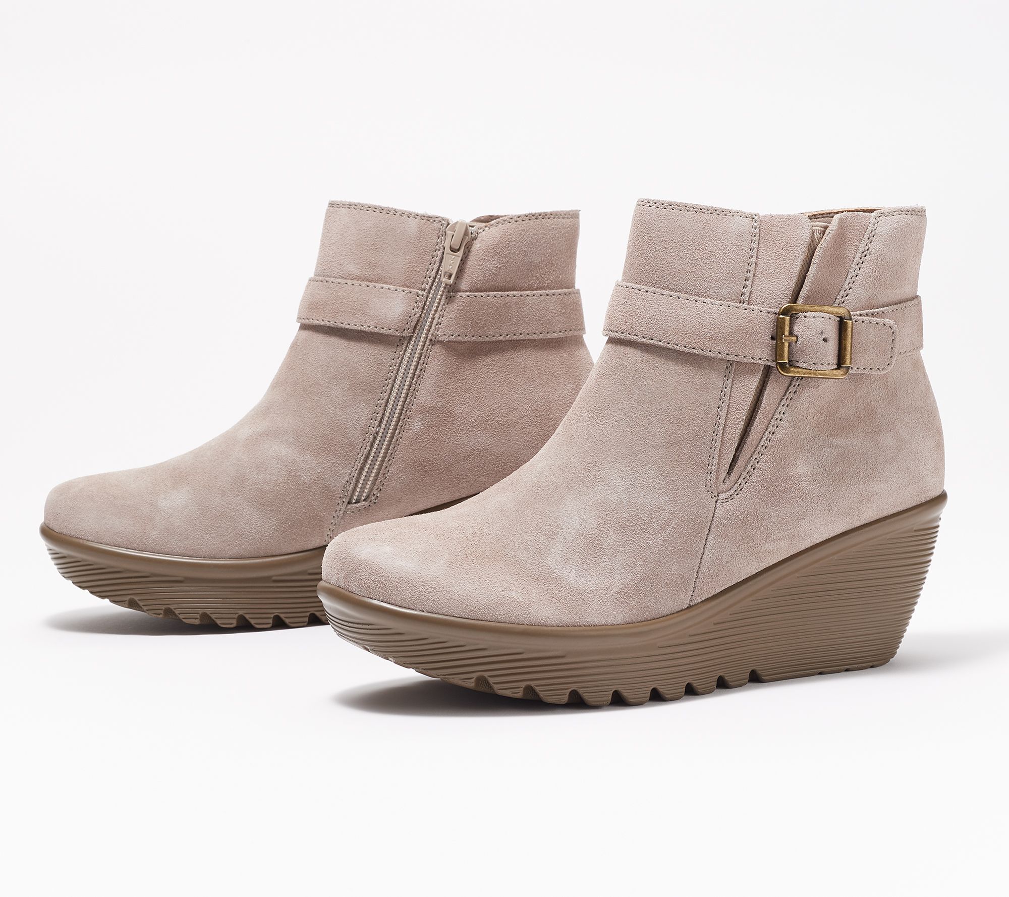 As Is"Skechers Suede Parallel Wedge Ankle Boots - Date - QVC.com