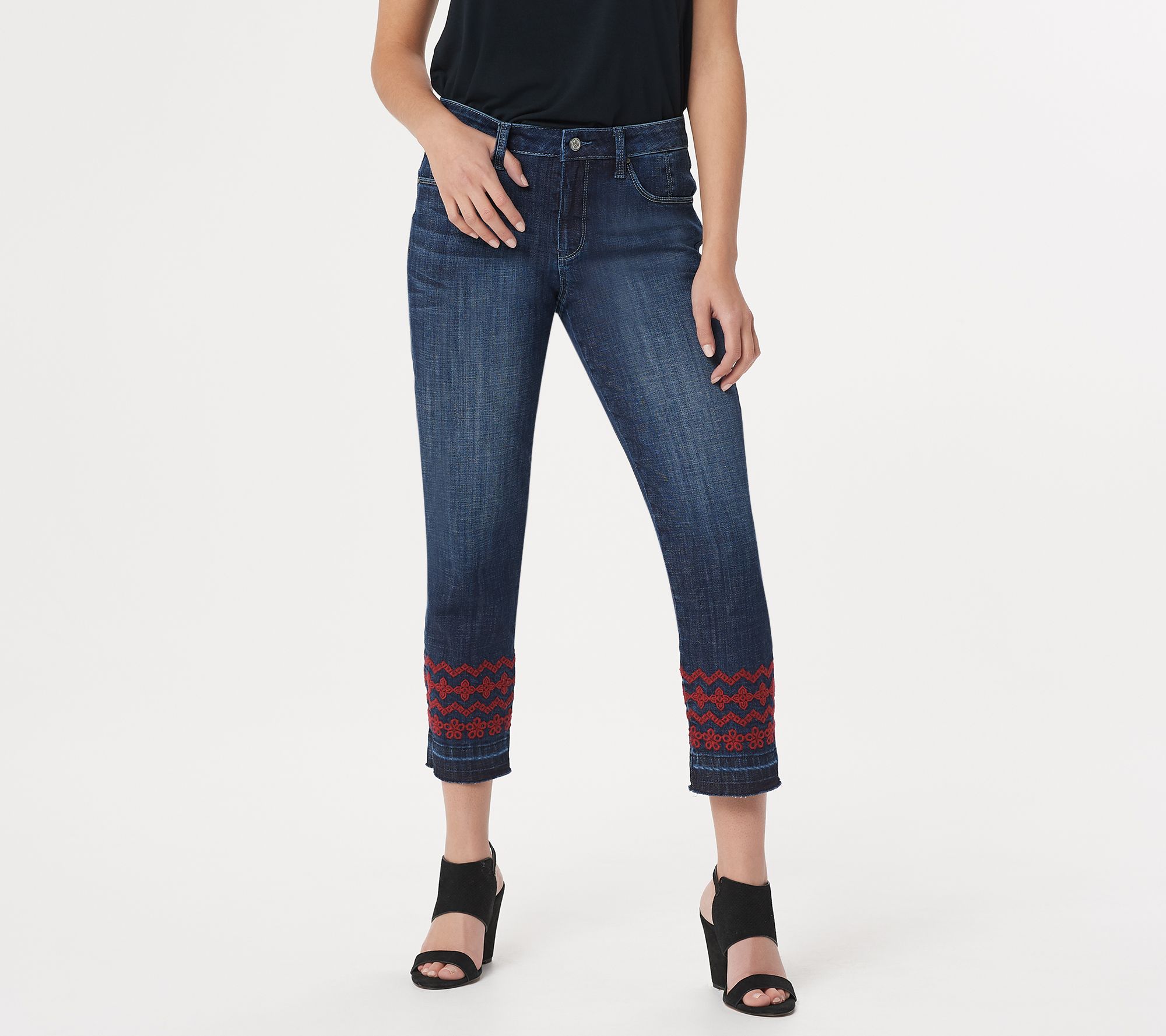 "As Is" Laurie Felt Classic Denim Stiletto Jeans with Embroidered Hem