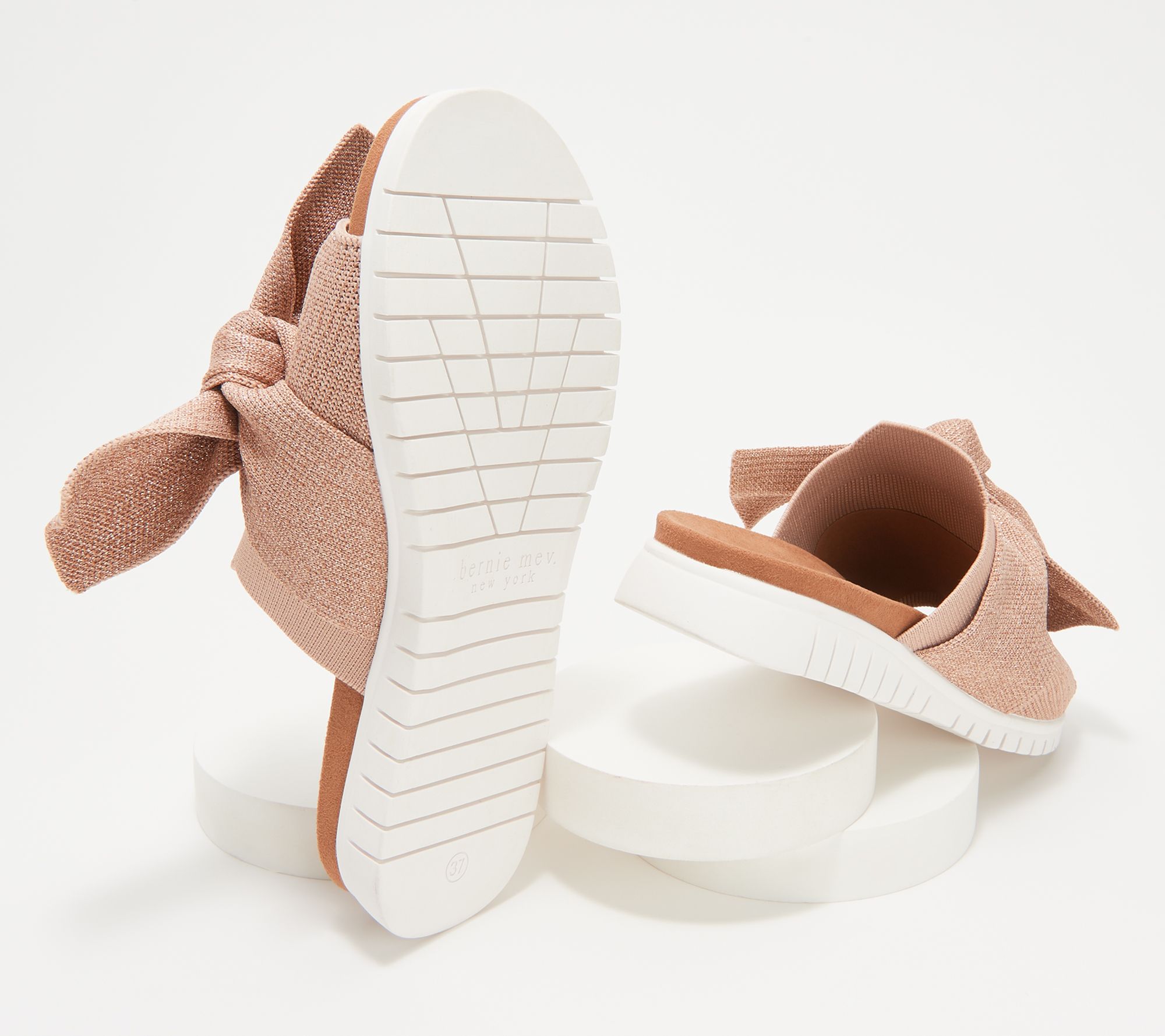 "As Is" Bernie Mev Knit Slide Sandals with Bow Freesia