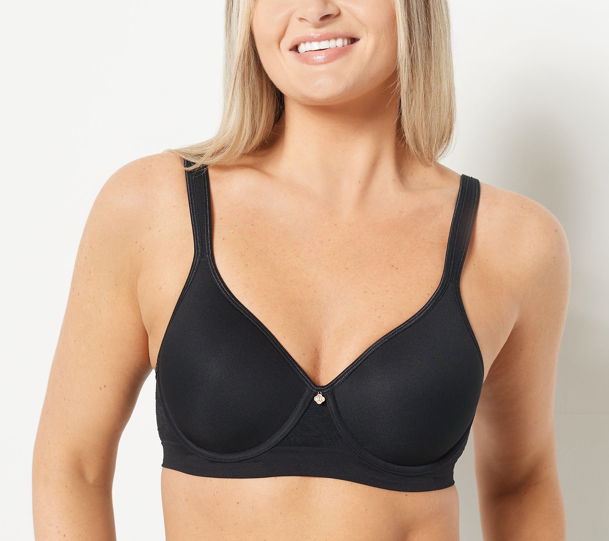 BREEZIES SOFT SHIMMER Seamless Front Close Wirefree Bra Black 36 C A294541  QVC J $24.98 - PicClick