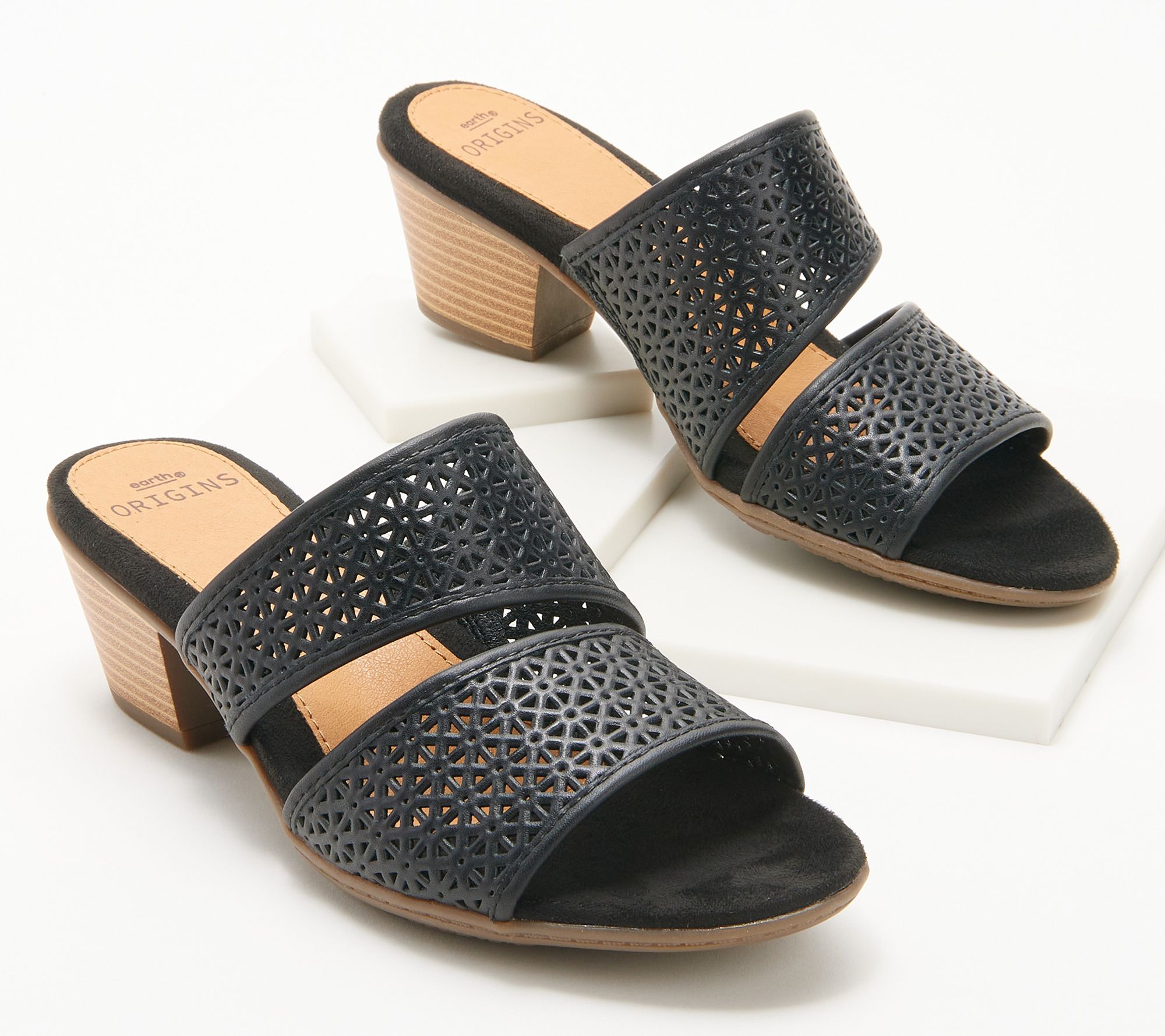 Earth Origins Perforated Leather Heeled Sandals - Cayla