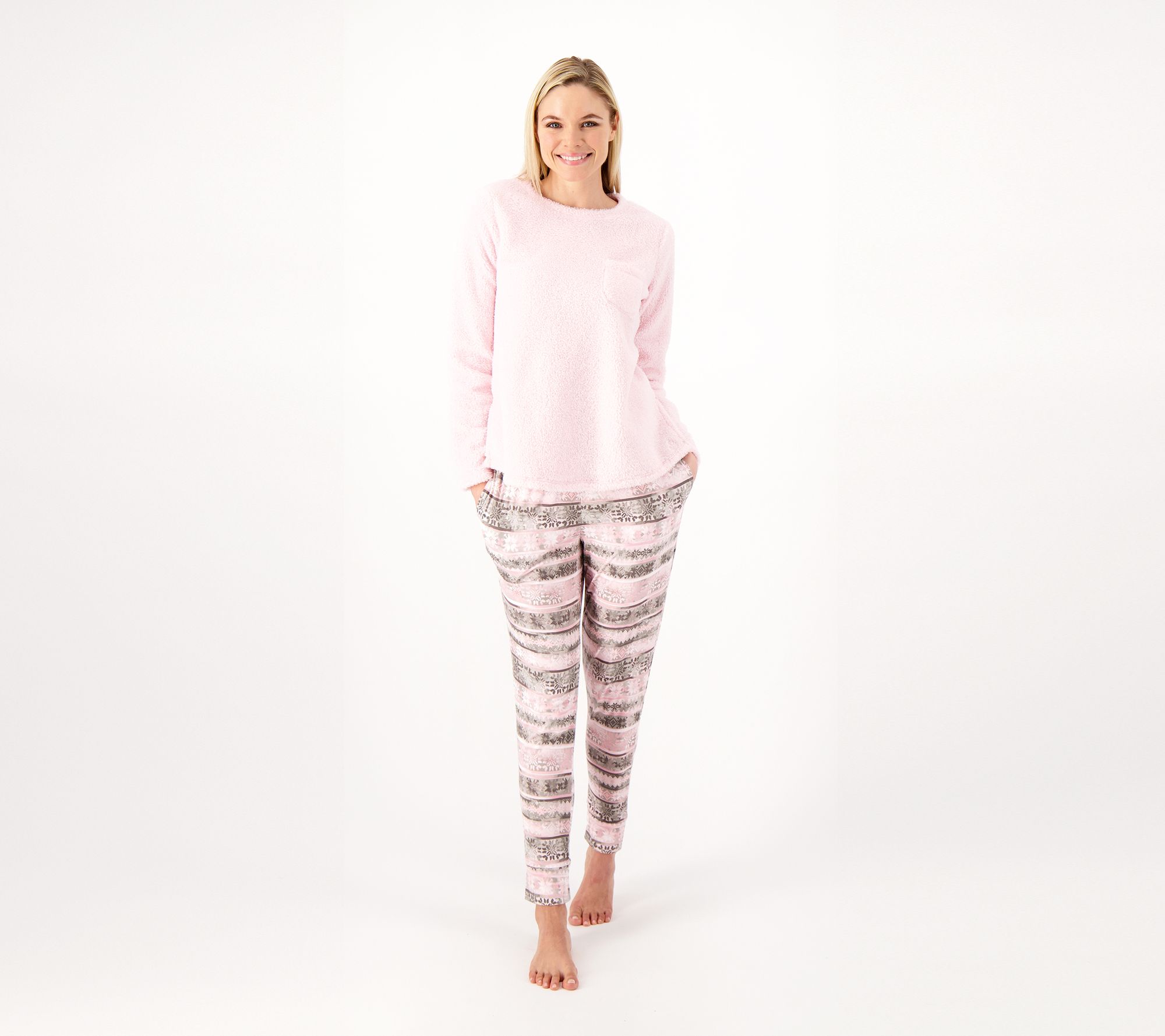 Cuddl Duds Cozy Sherpa and Jersey Regular Pajama Set