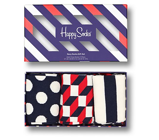 Happy Socks 3-Pack Classic Navy Socks Gift Set