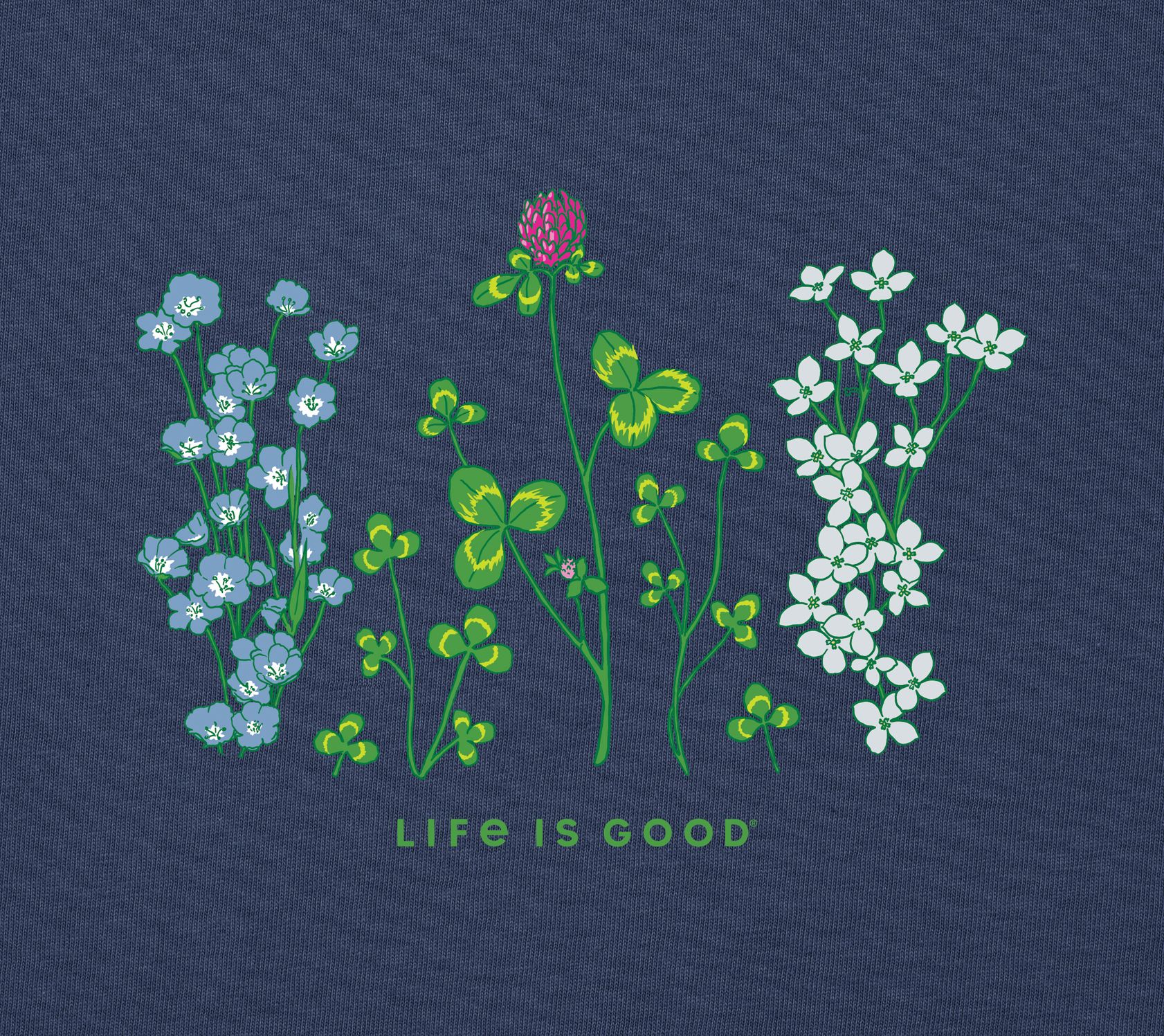 Life is Good Womens Detailed Clovers and Wildflowe Crusher Tee