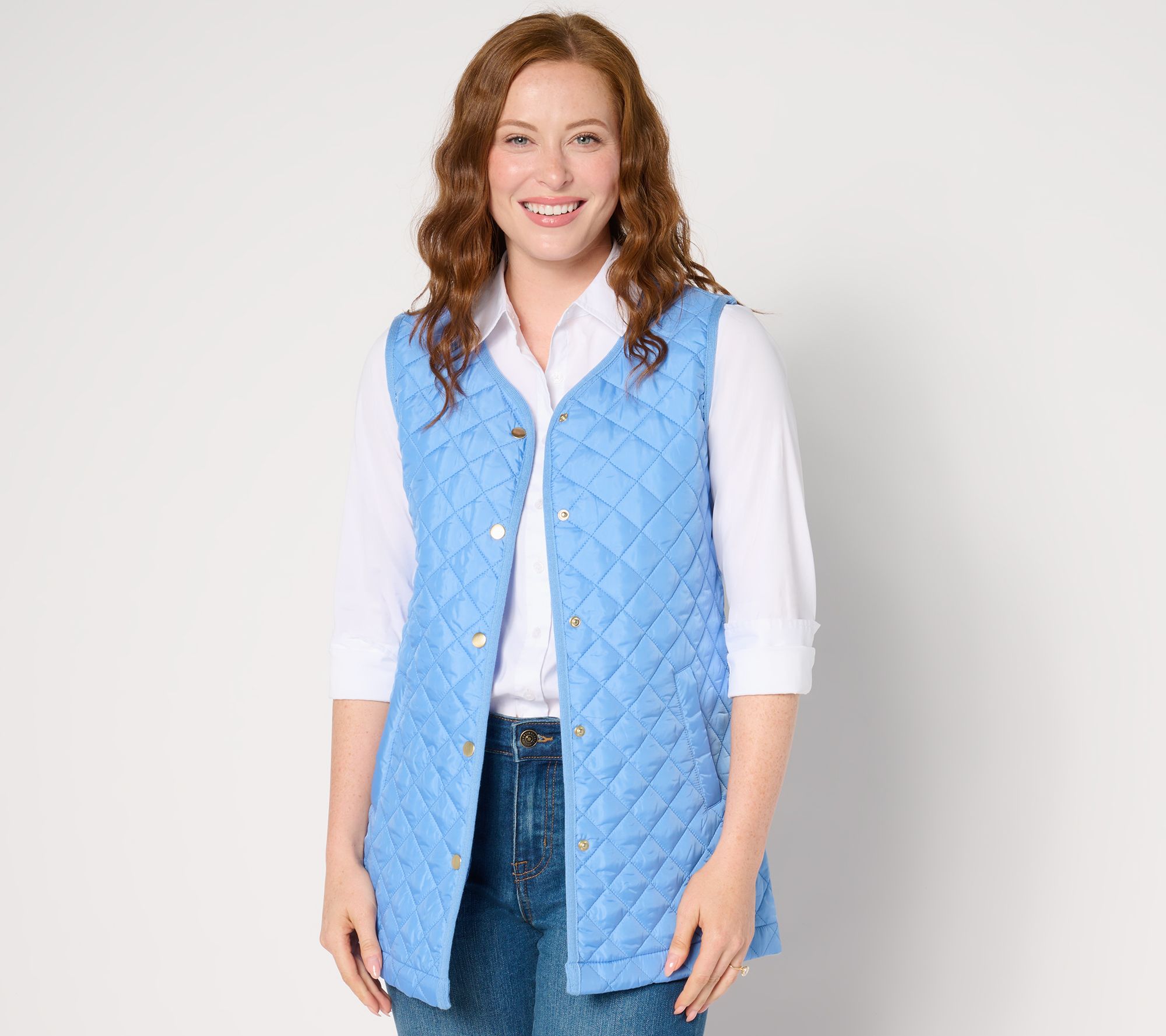 Denim & Co. Heritage Quilted Sweater Snap-Front Tunic Vest