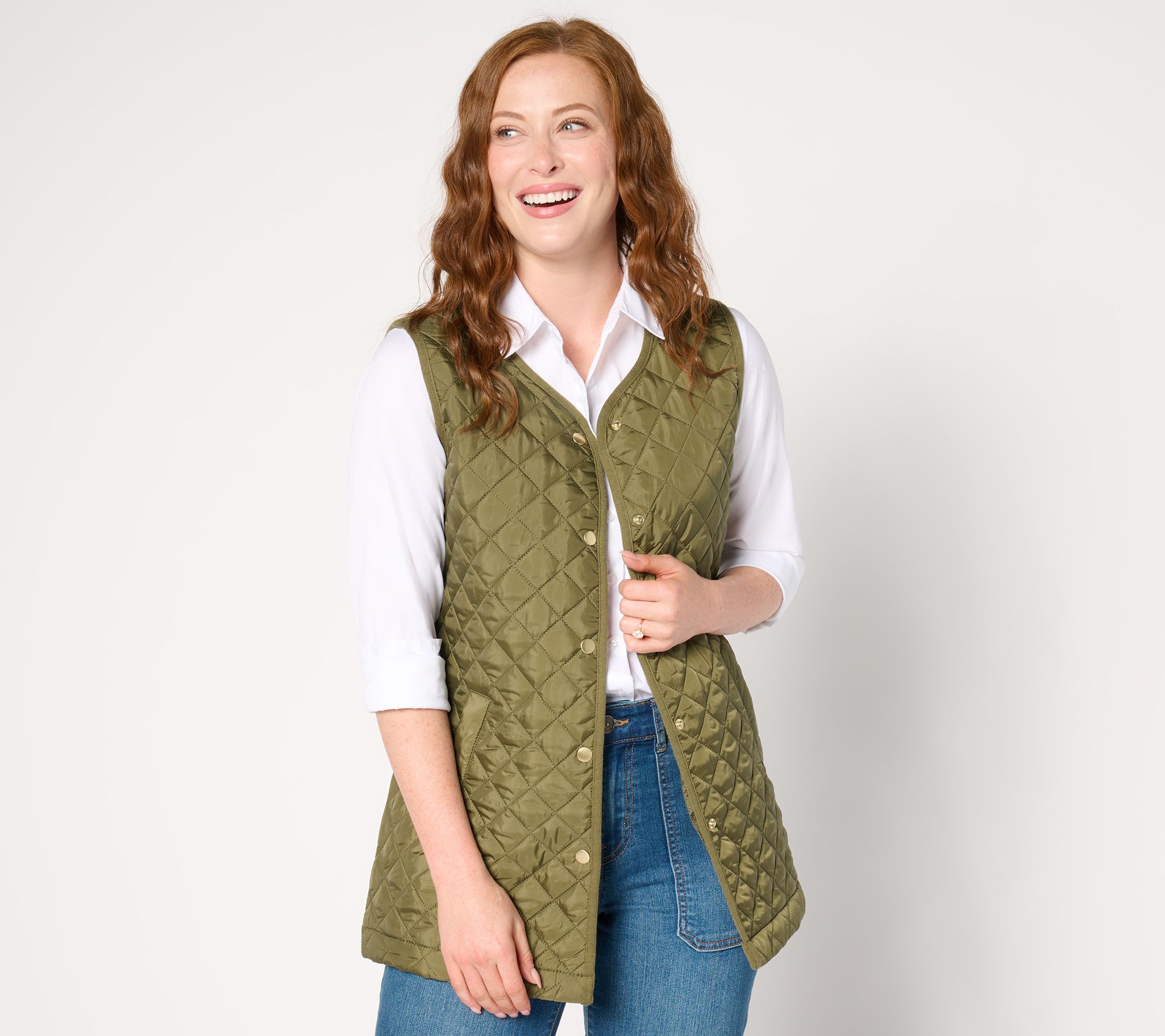 Denim & Co. Heritage Quilted Sweater Snap-Front Tunic Vest