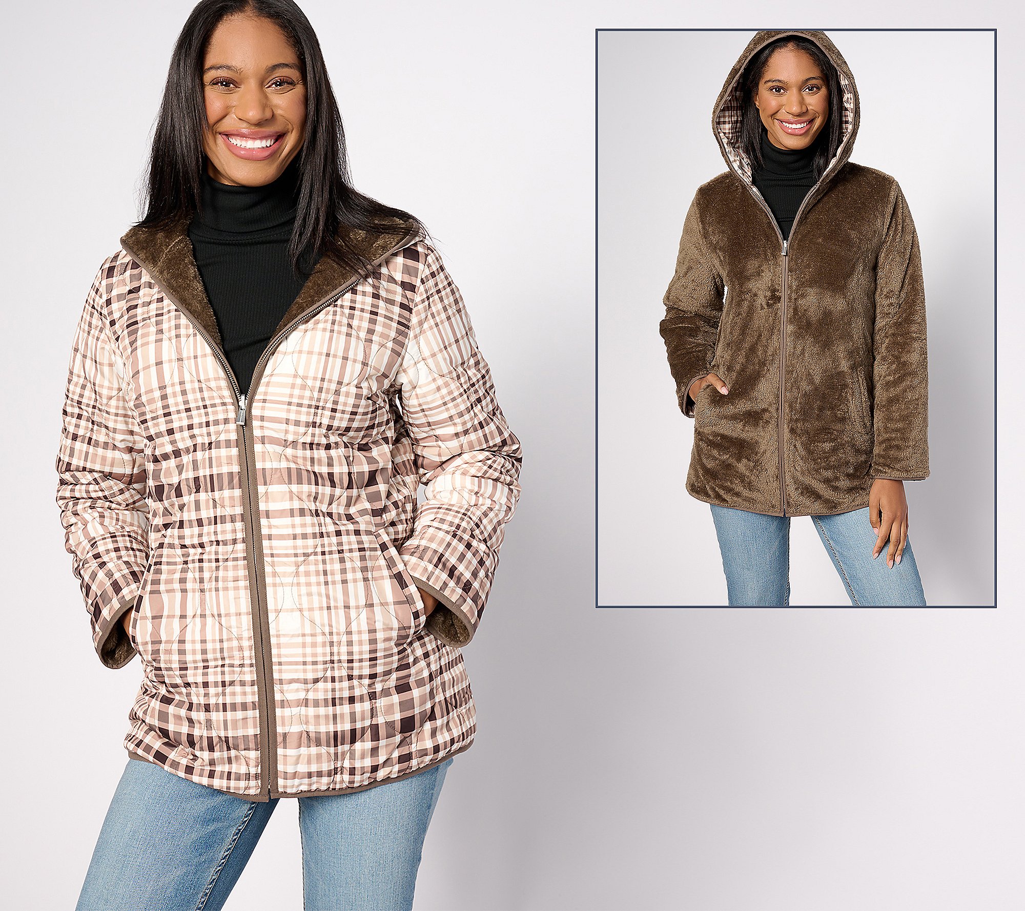 Susan Graver Reversible Quilted Woven & Plush Fleece Jacket 