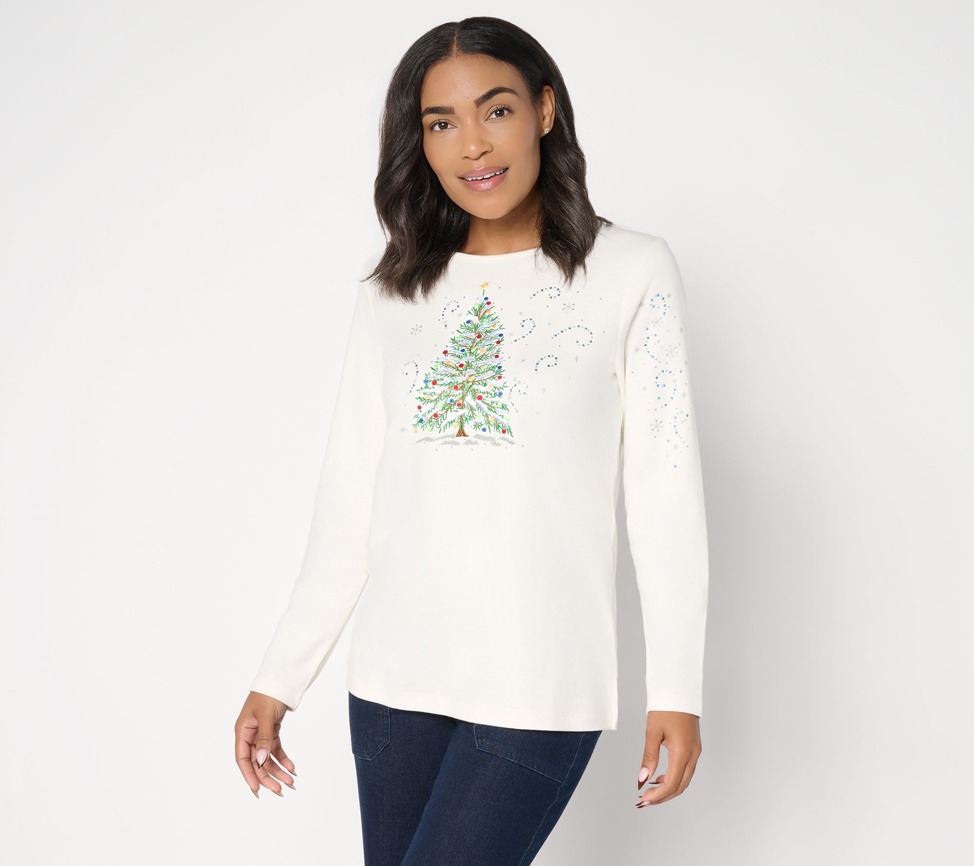 Quacker Factory White Christmas Long-Sleeve Top