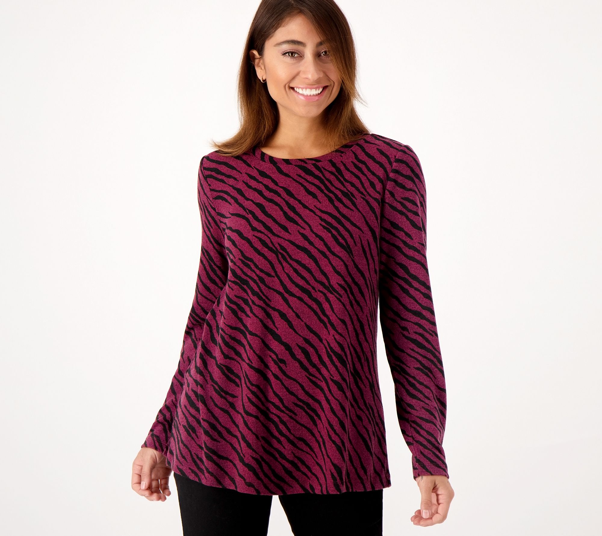 As Is Susan Graver Printed Sweater Knit Scoop Neck Long Sleeve Top