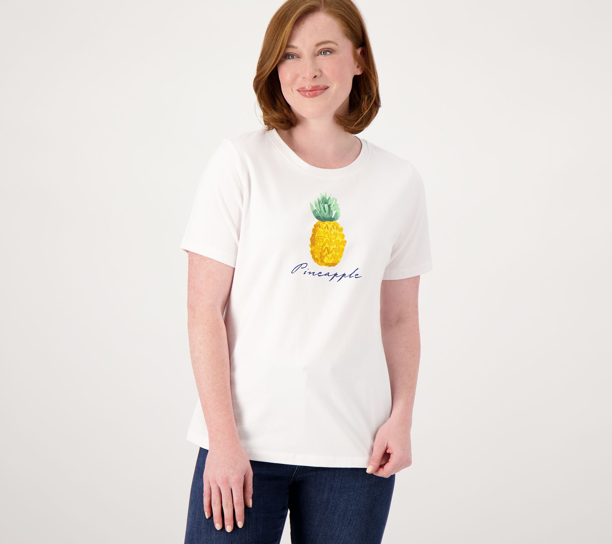 "As Is" Denim & Co. Printed Perfect Jersey Crew Neck Short Sleeve Top