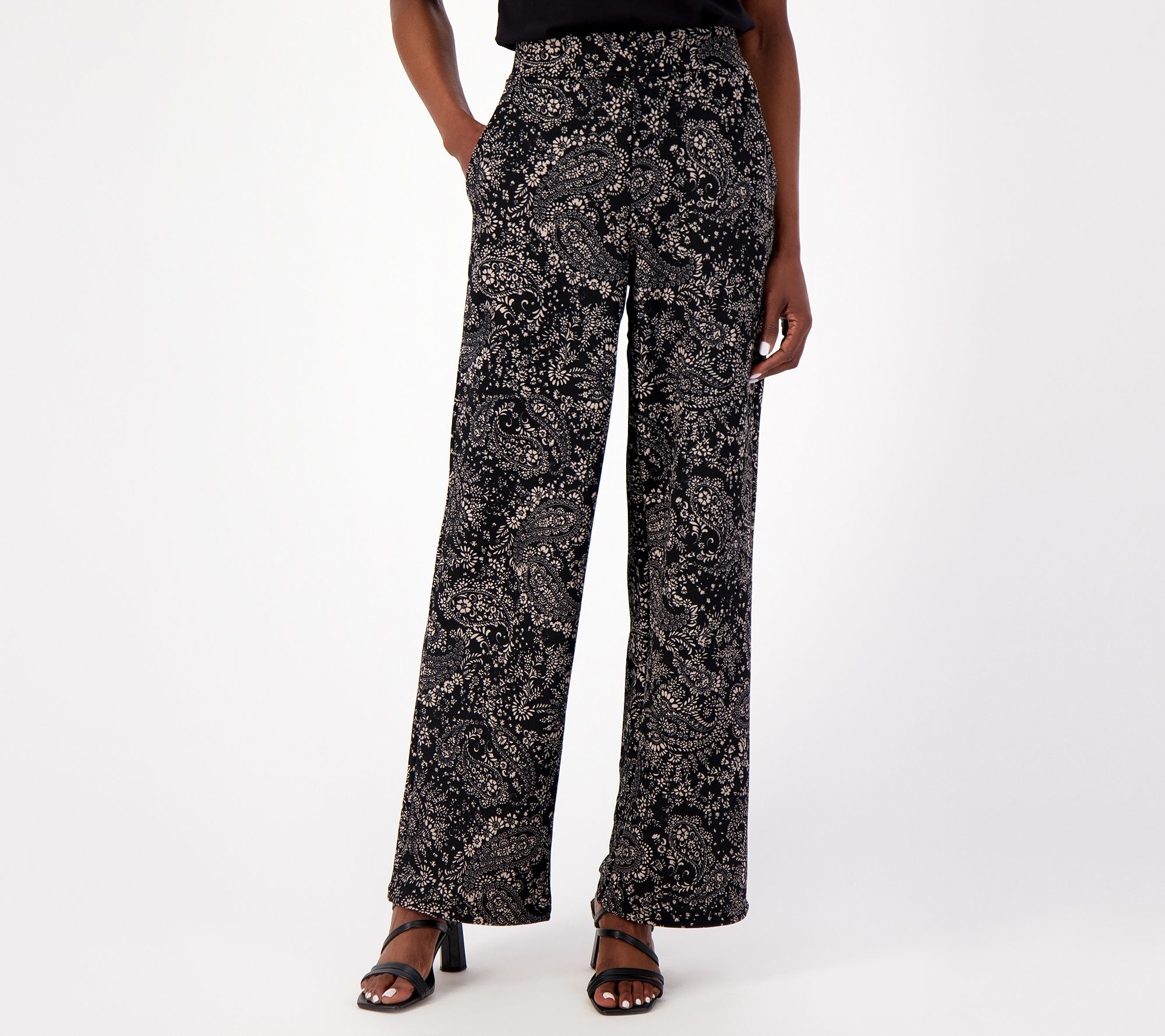 "As Is" Isaac Mizrahi Live! Tall Printed Pebble Knit Wide Leg Pants