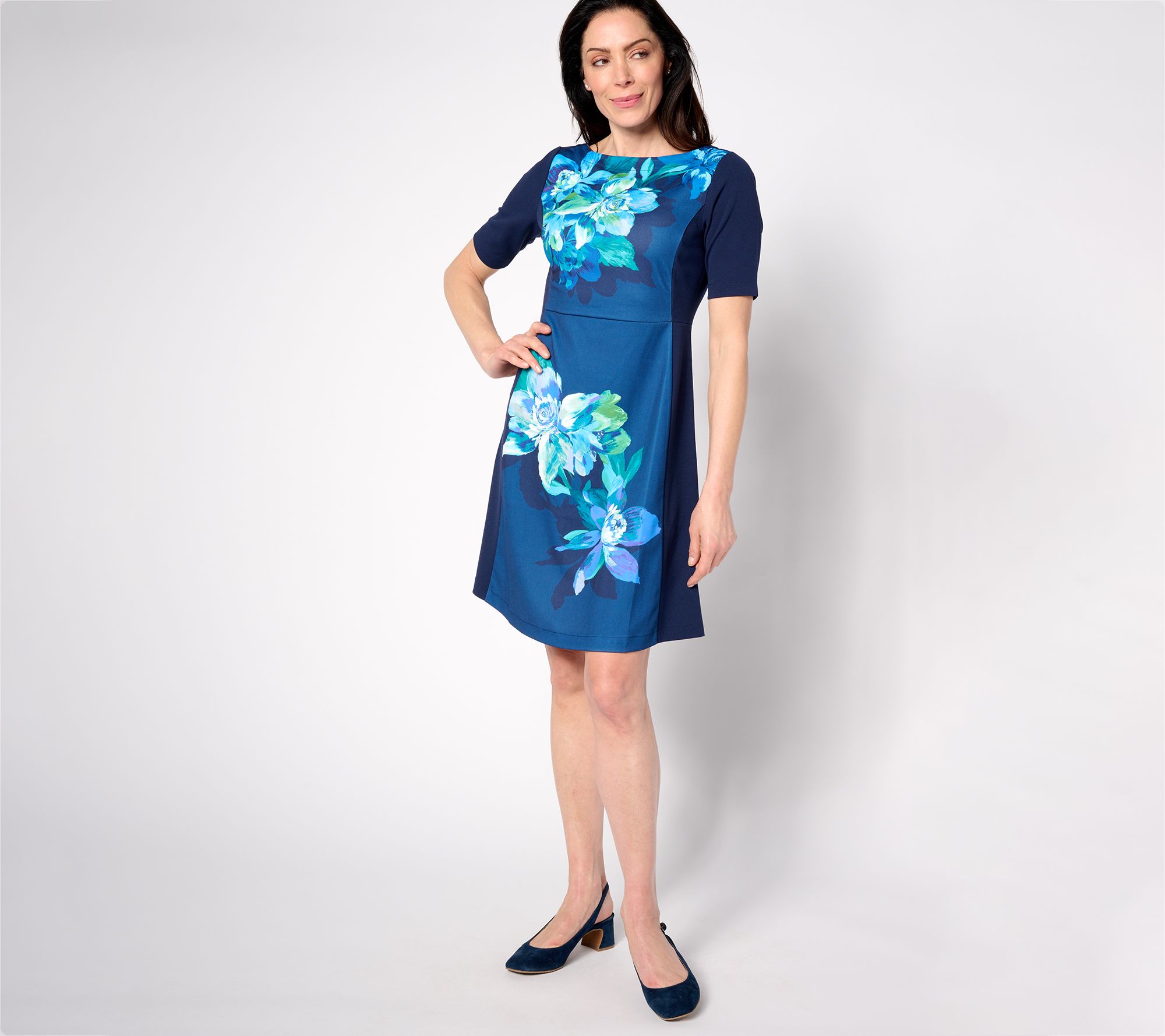 Isaac Mizrahi Live! Petite Placement Print Elbow Sleeve Shift Dress