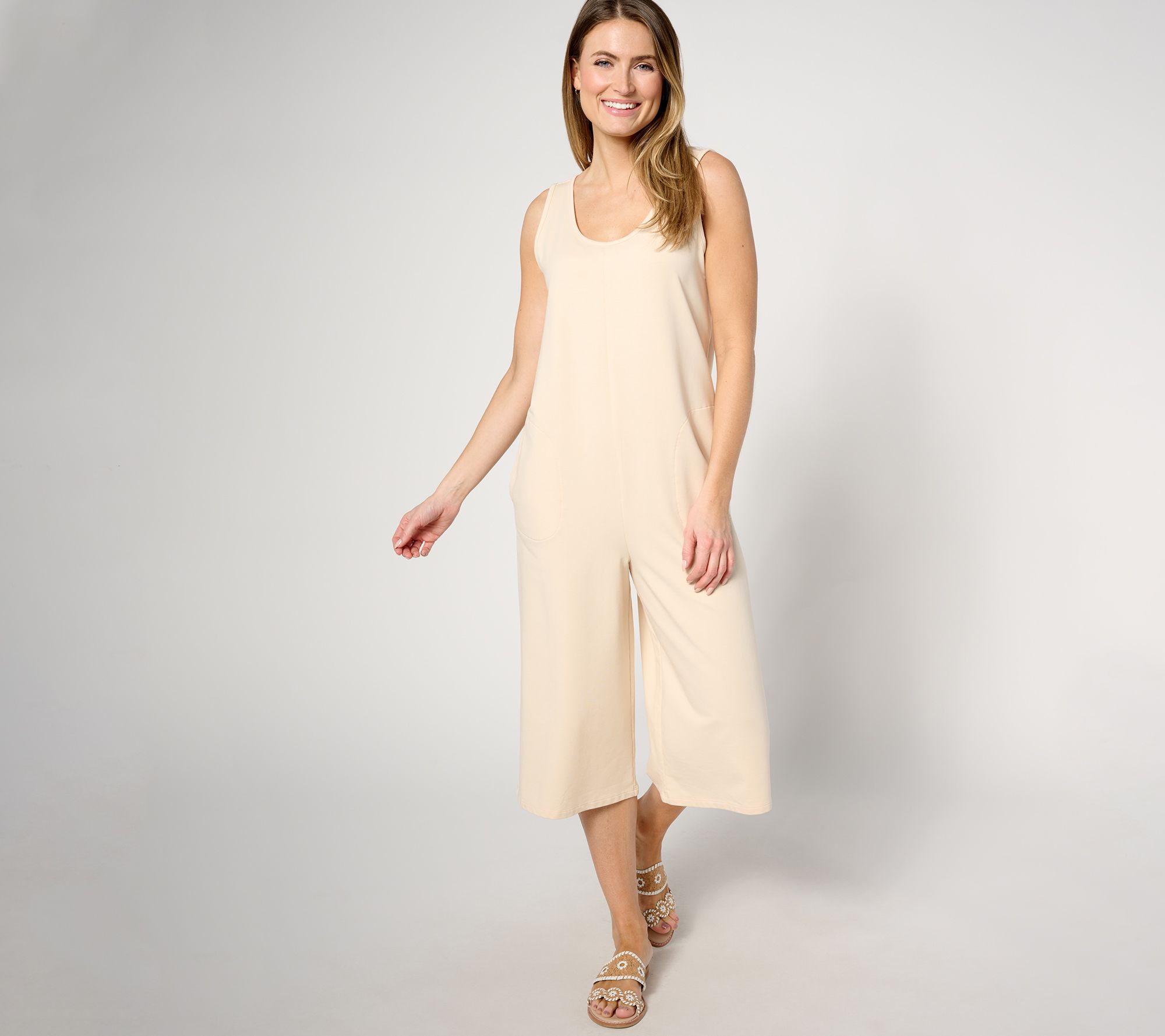 AnyBody Lounge Regular Beach Wash French Terry Crop Jumpsuit