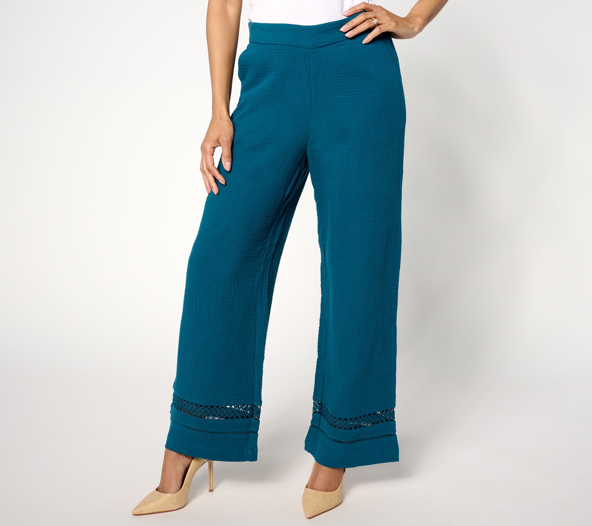 Isaac Mizrahi Live! Regular Bridgehampton Gauze Wide Leg Ankle Pants