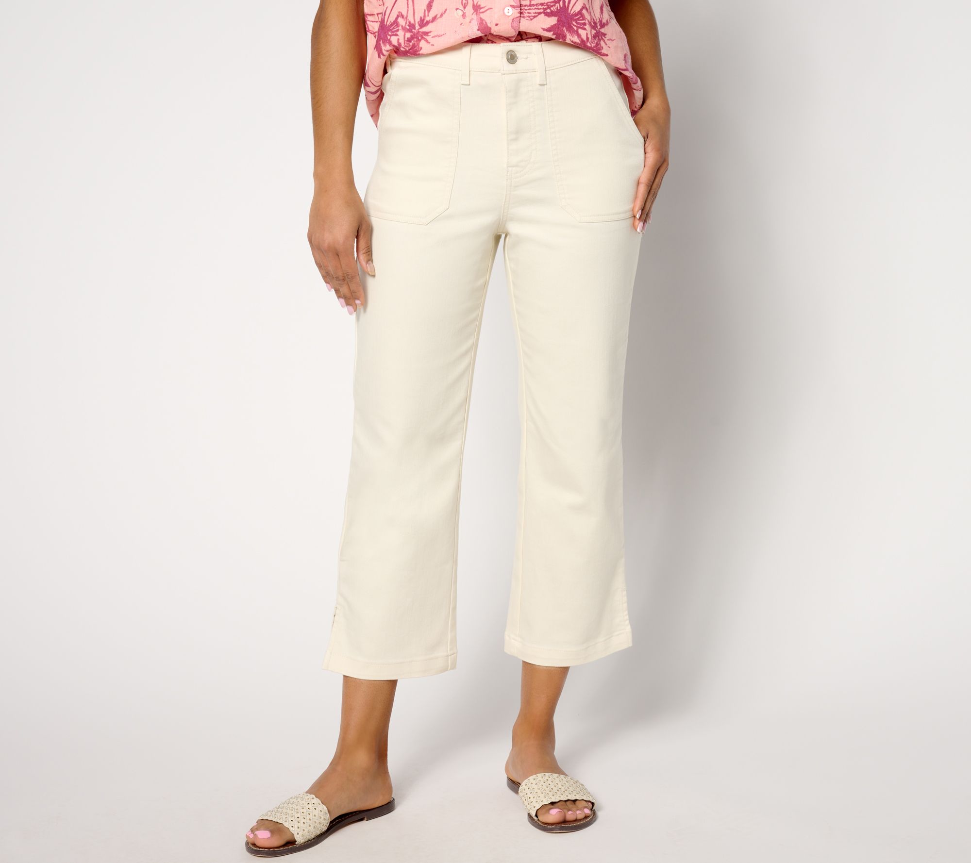 AnyBody Petite Cropped Button Front Denim Pant
