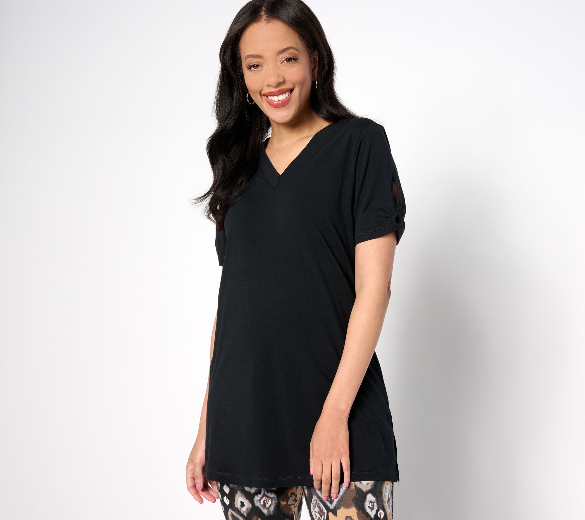 Denim & Co. Active Petite Jersey Short Sleeve Tunic