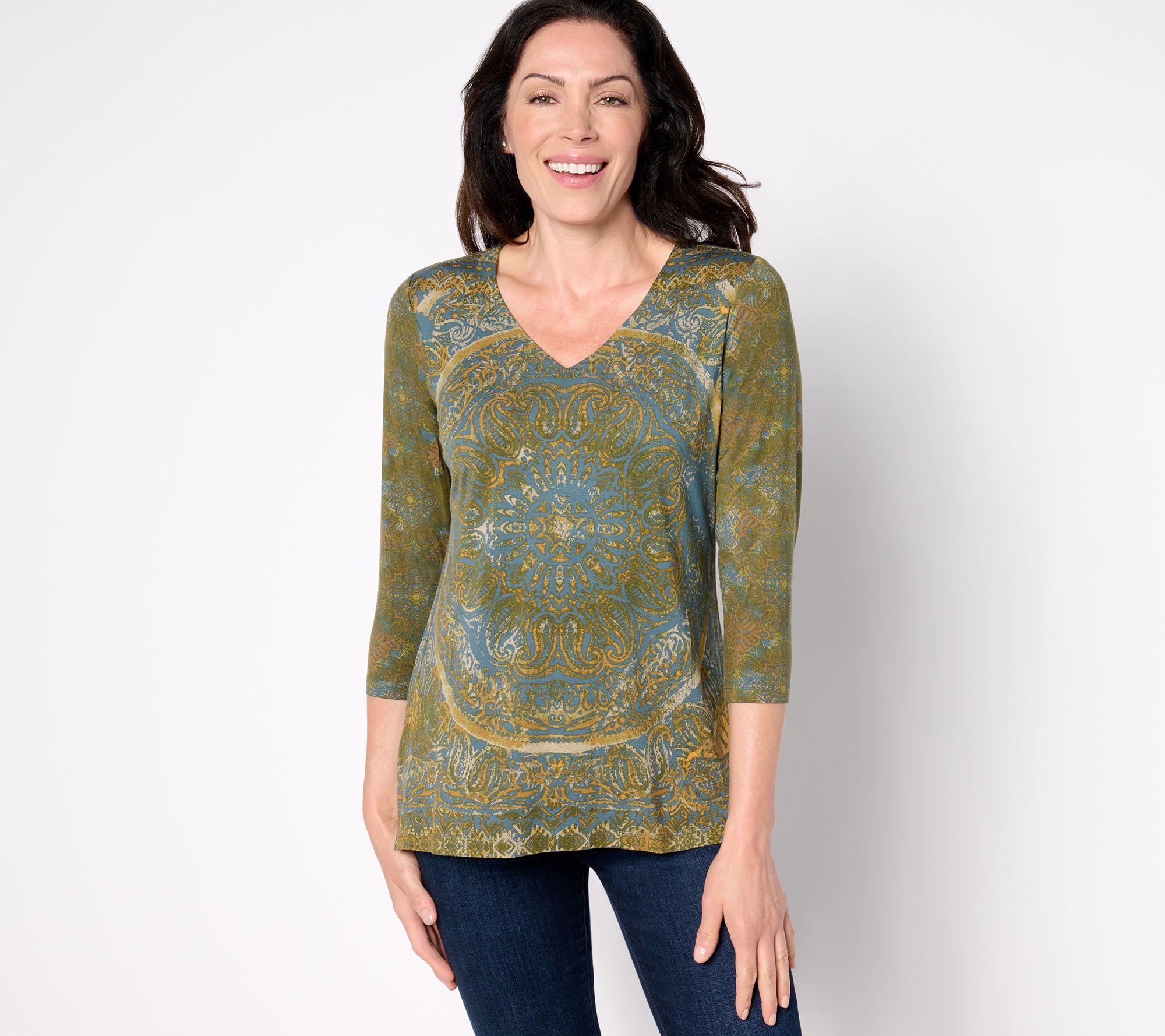 Belle Boho by Kim Gravel Rayon Spandex Spiced Tile V-Neck Top