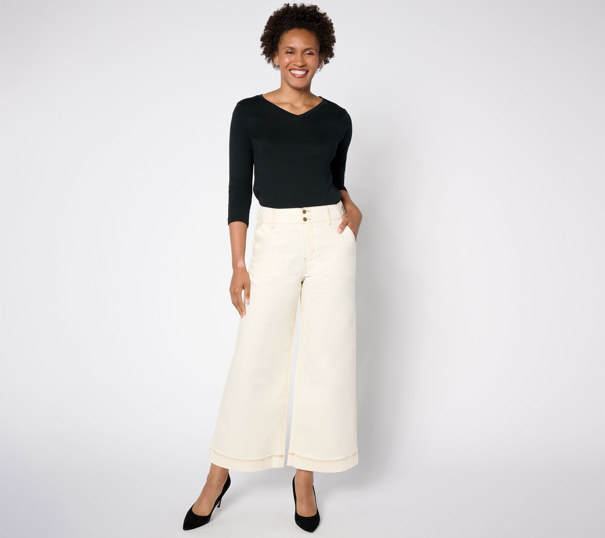 Studio Park x Ali Carr Regular Twill Wide-Leg High-Waist Pant - QVC.com