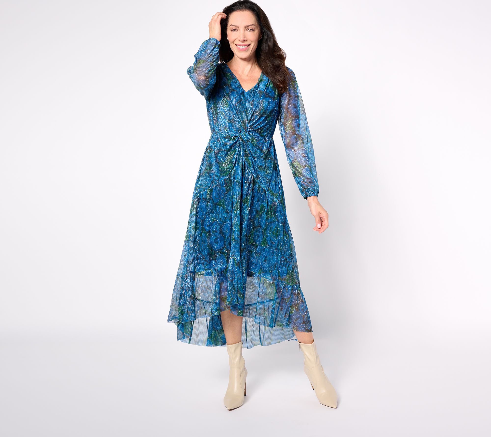 "As Is" Isaac Mizrahi Live! Petite Always Isaac Foil Printed Dress