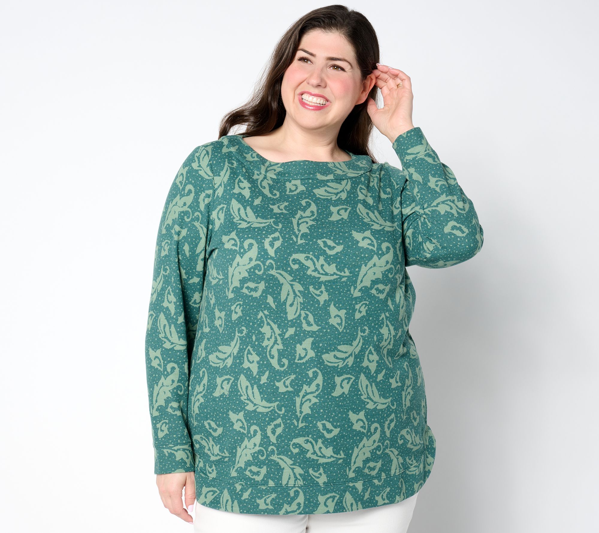 Denim & Co. Petite Waffle Knit Long Sleeve Tunic