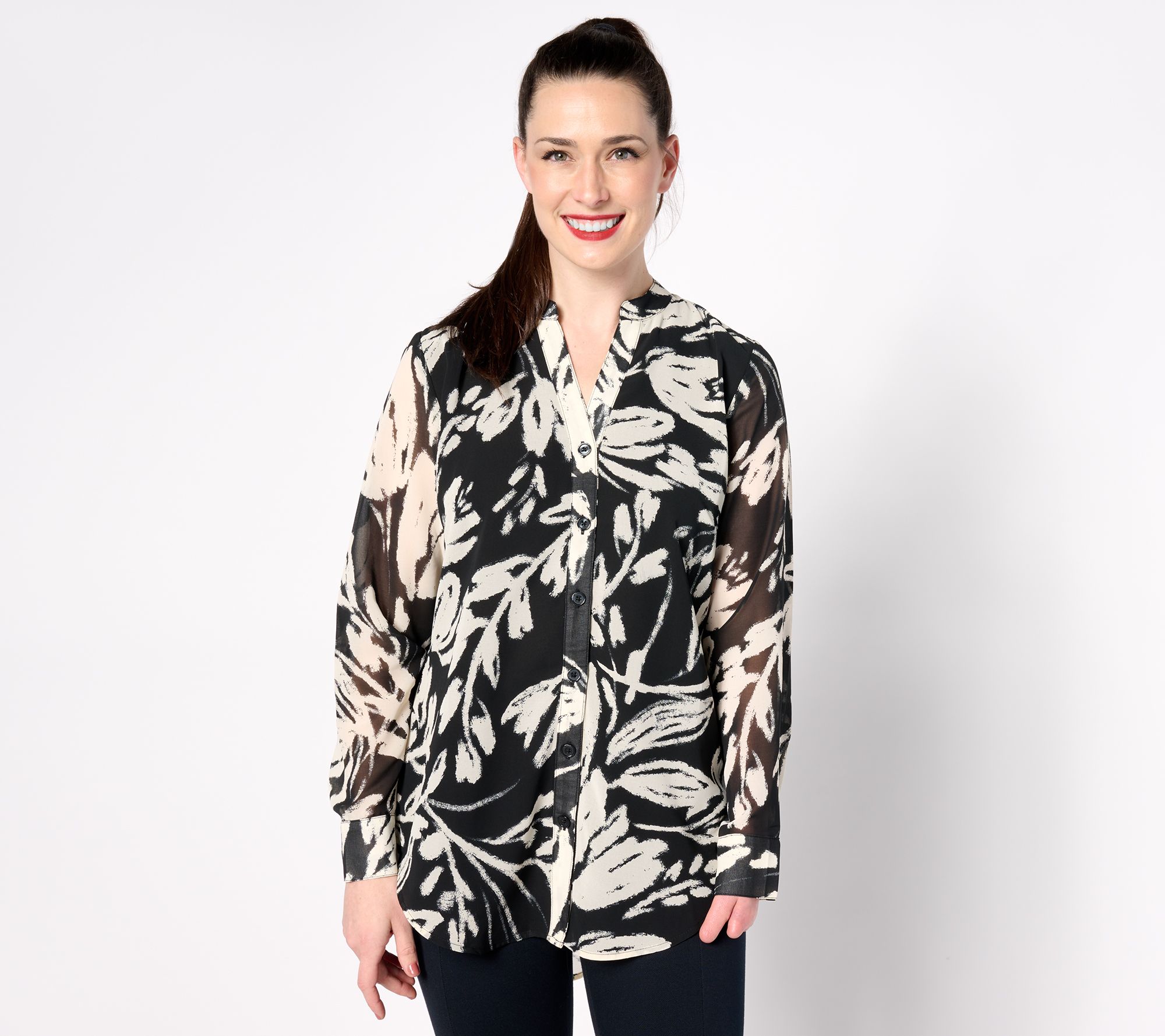 "As Is" Belle by Kim Gravel Second Wind High Low Button Floral Blouse