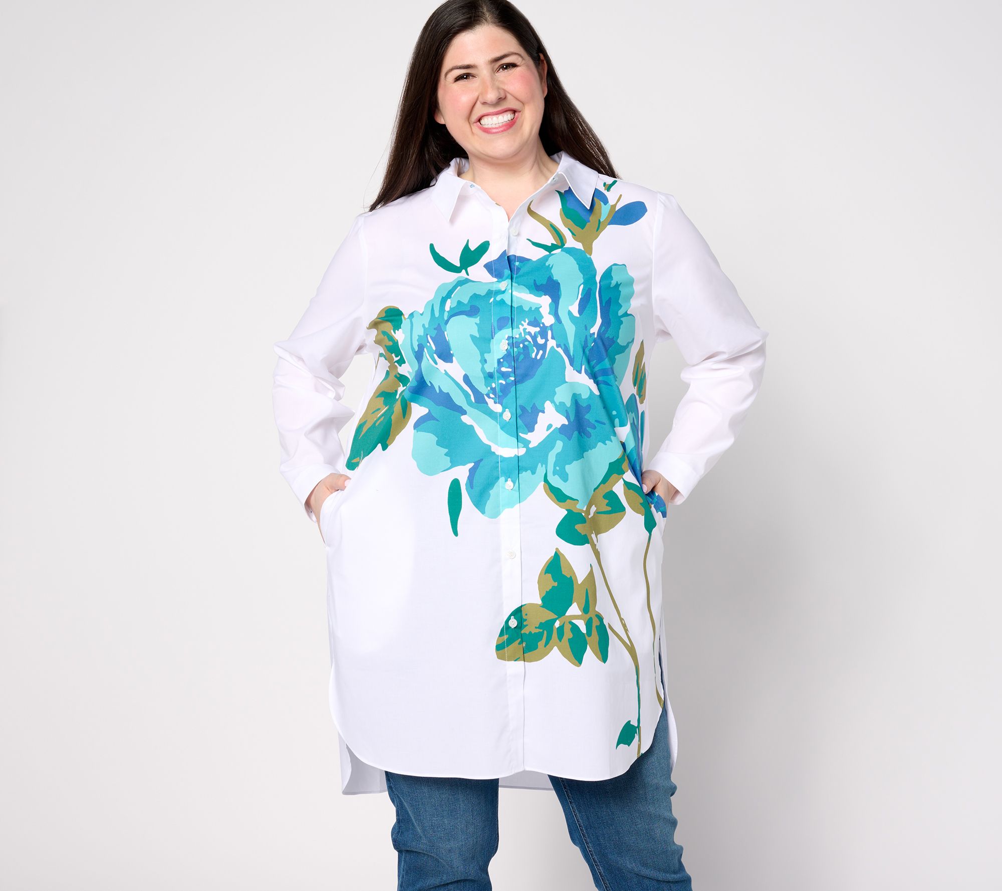 "As Is" Isaac Mizrahi Live! Reg Placement Floral Print Poplin Tunic