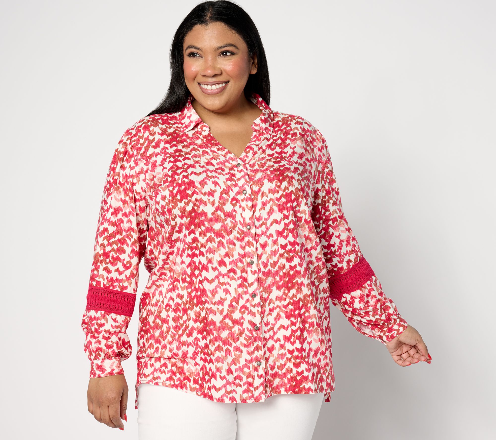 "As Is" Denim & Co. Canyon Retreat Mesa Woven Tie Front Printed Top