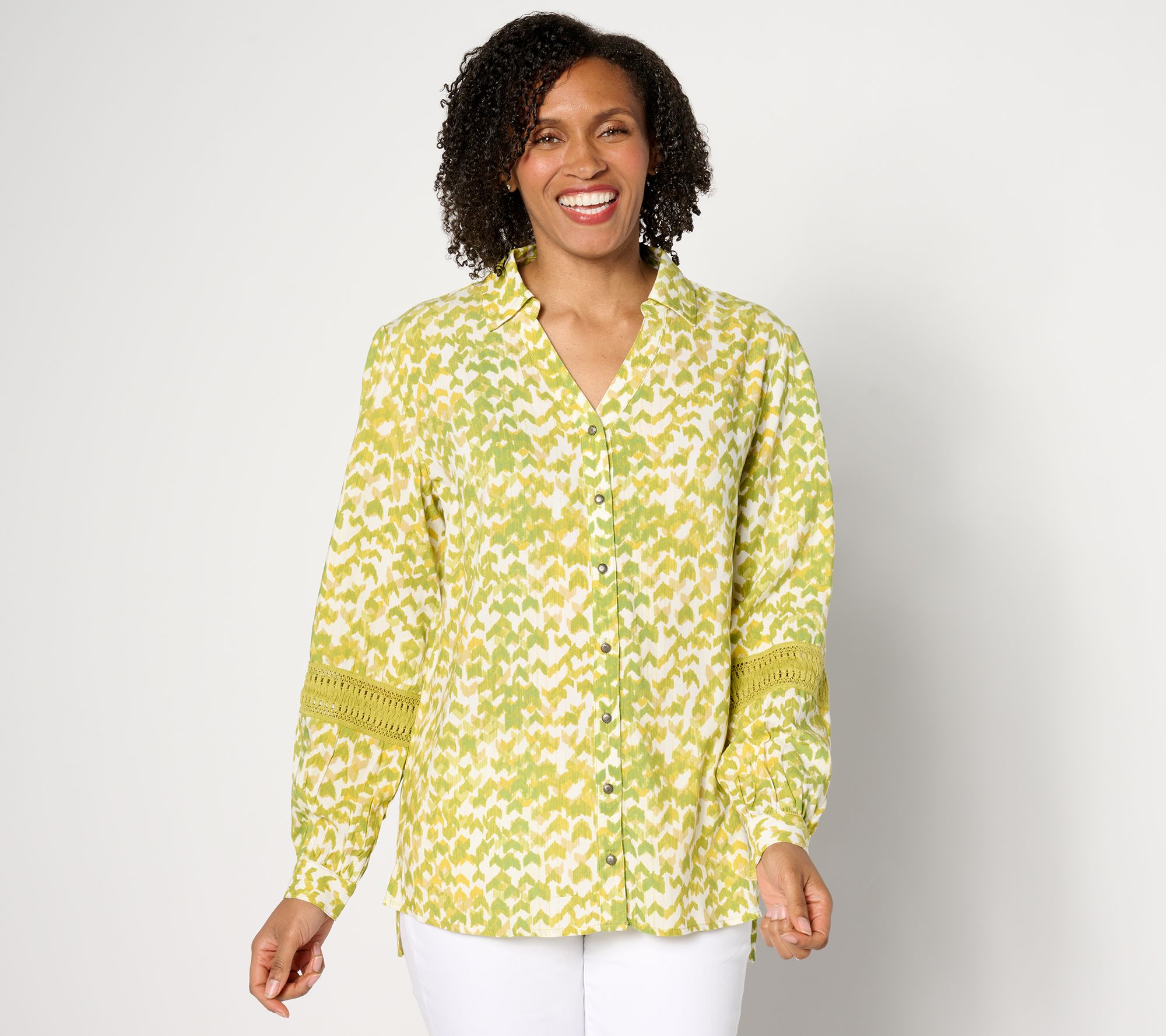"As Is" Denim & Co. Canyon Retreat Mesa Woven Tie Front Printed Top