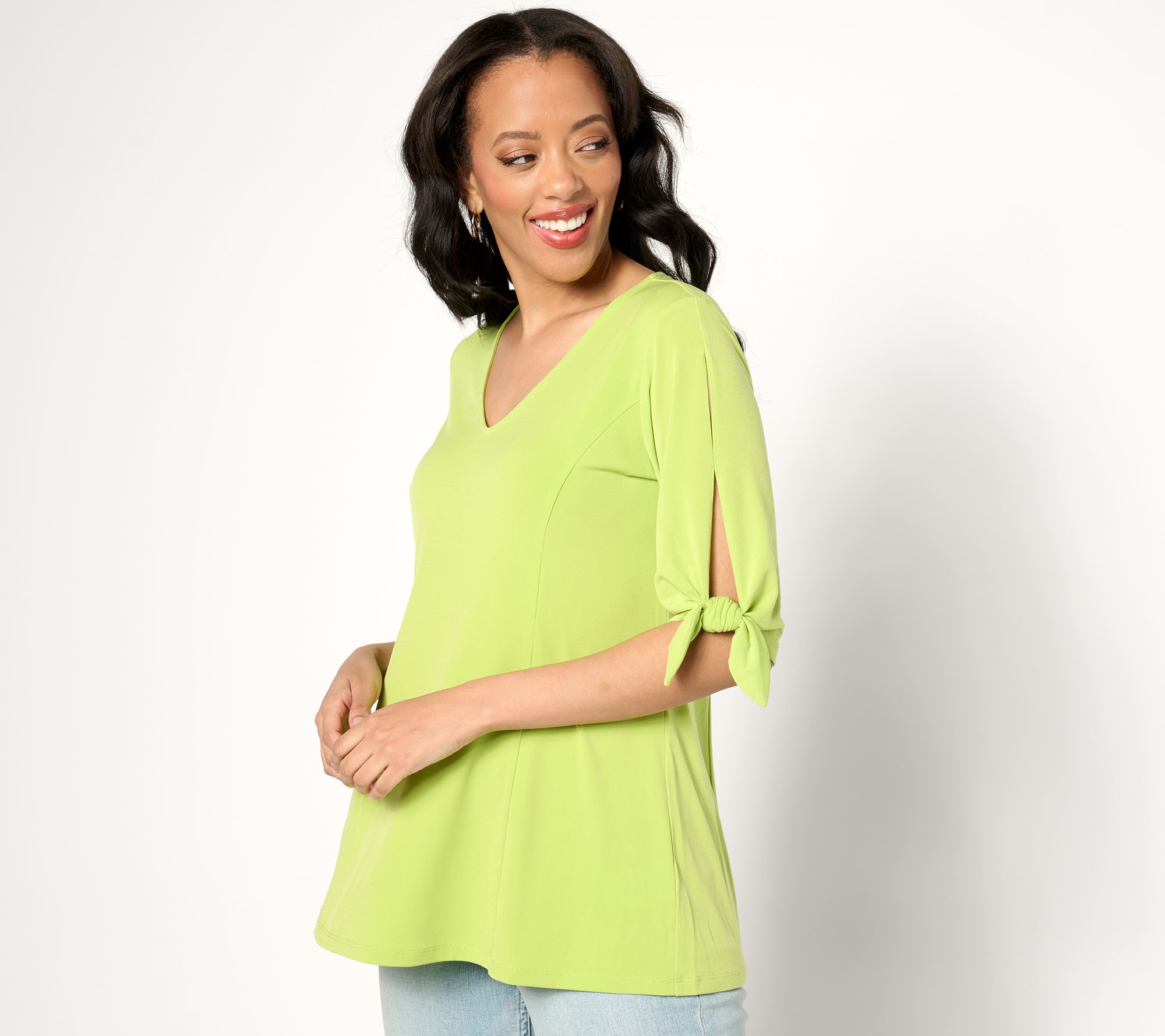 "As Is" Susan Graver Liquid Knit Elbow Tie-Sleeve Fit & Flare Top