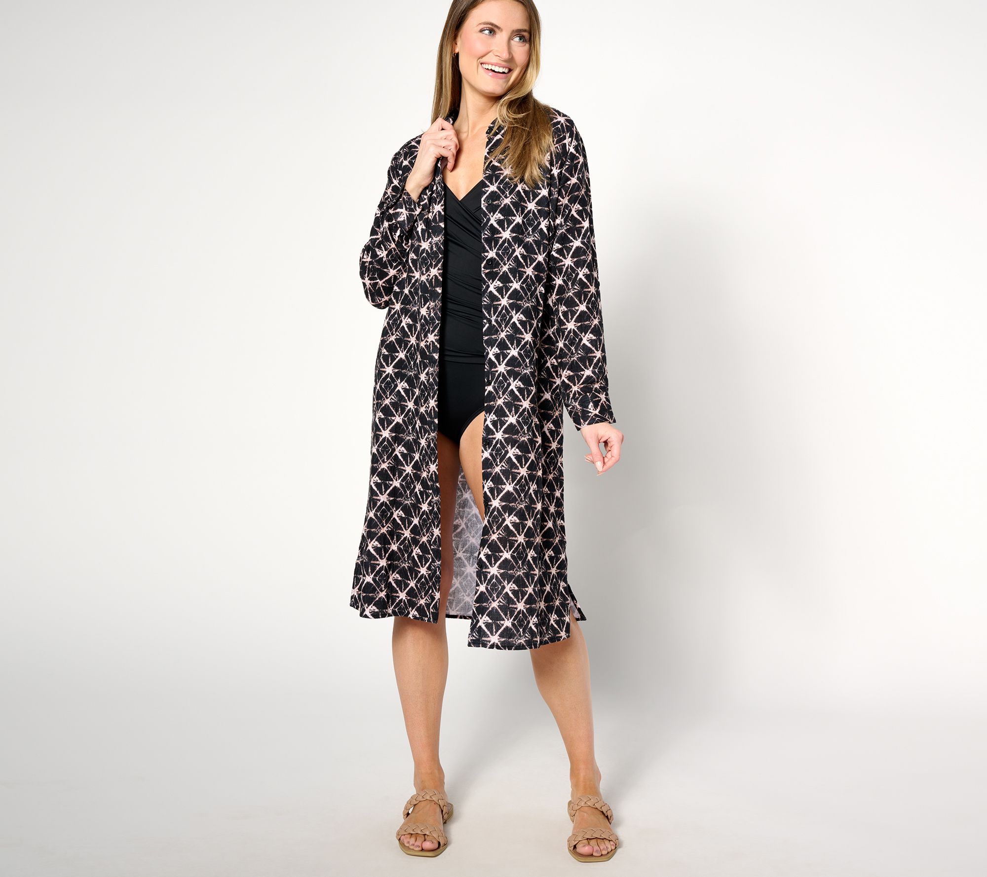 "As Is" Denim & Co. Beach Petite Gauze Button Front Cover Up