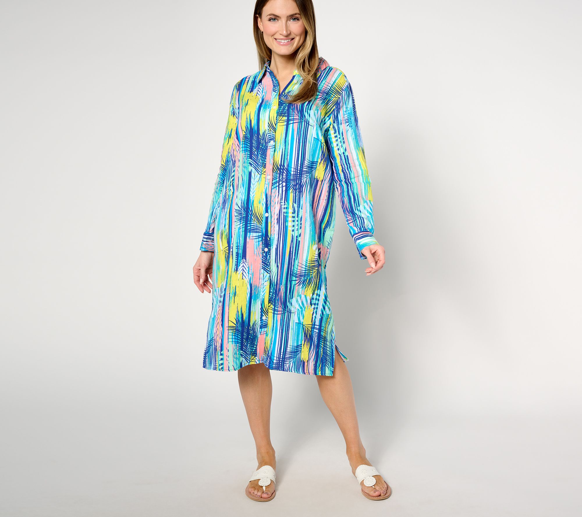 "As Is" Denim & Co. Beach Petite Gauze Button Front Cover Up