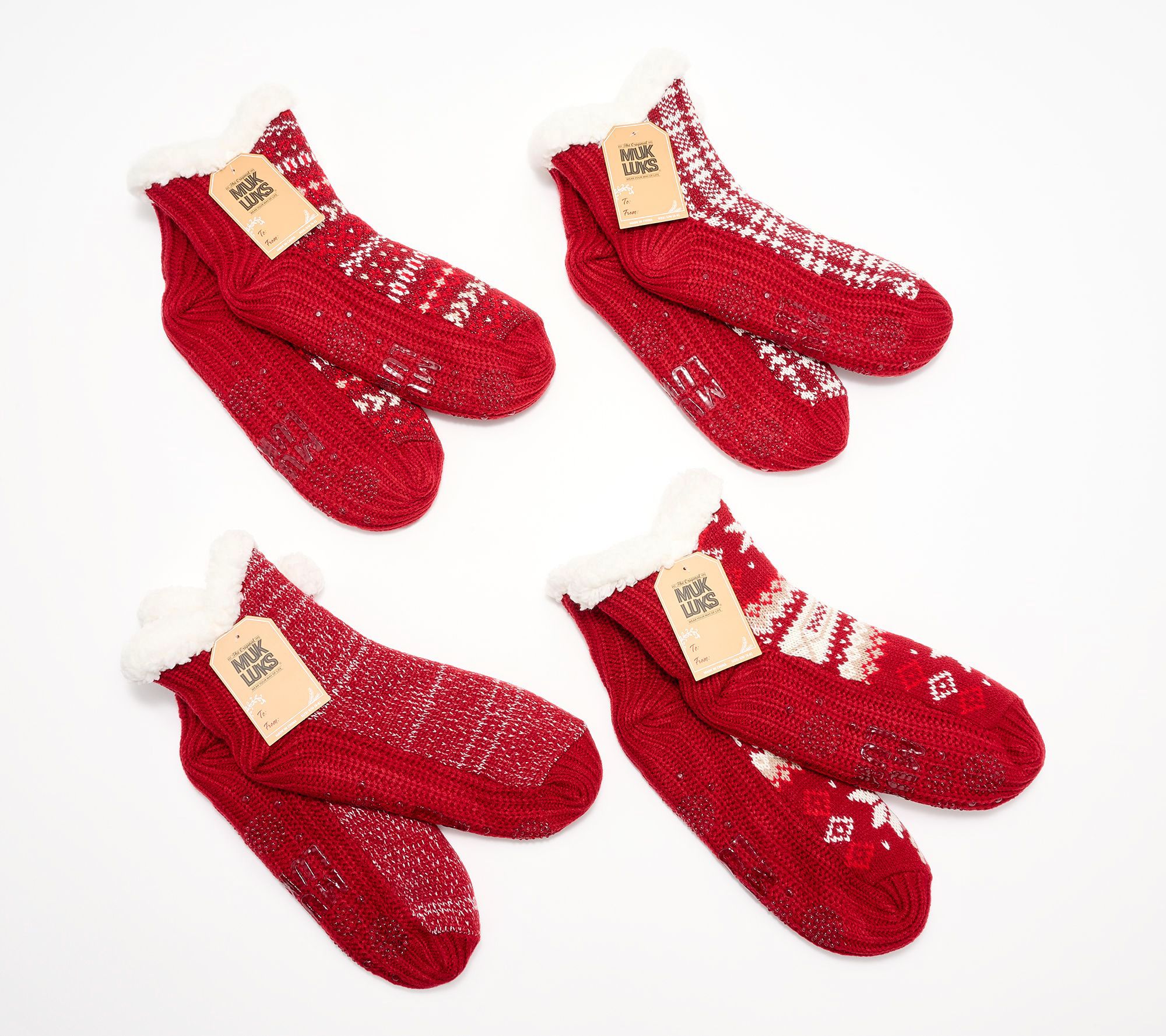 MUK LUKS Set of 4 Shea Butter Pieced Ankle Cabin Socks