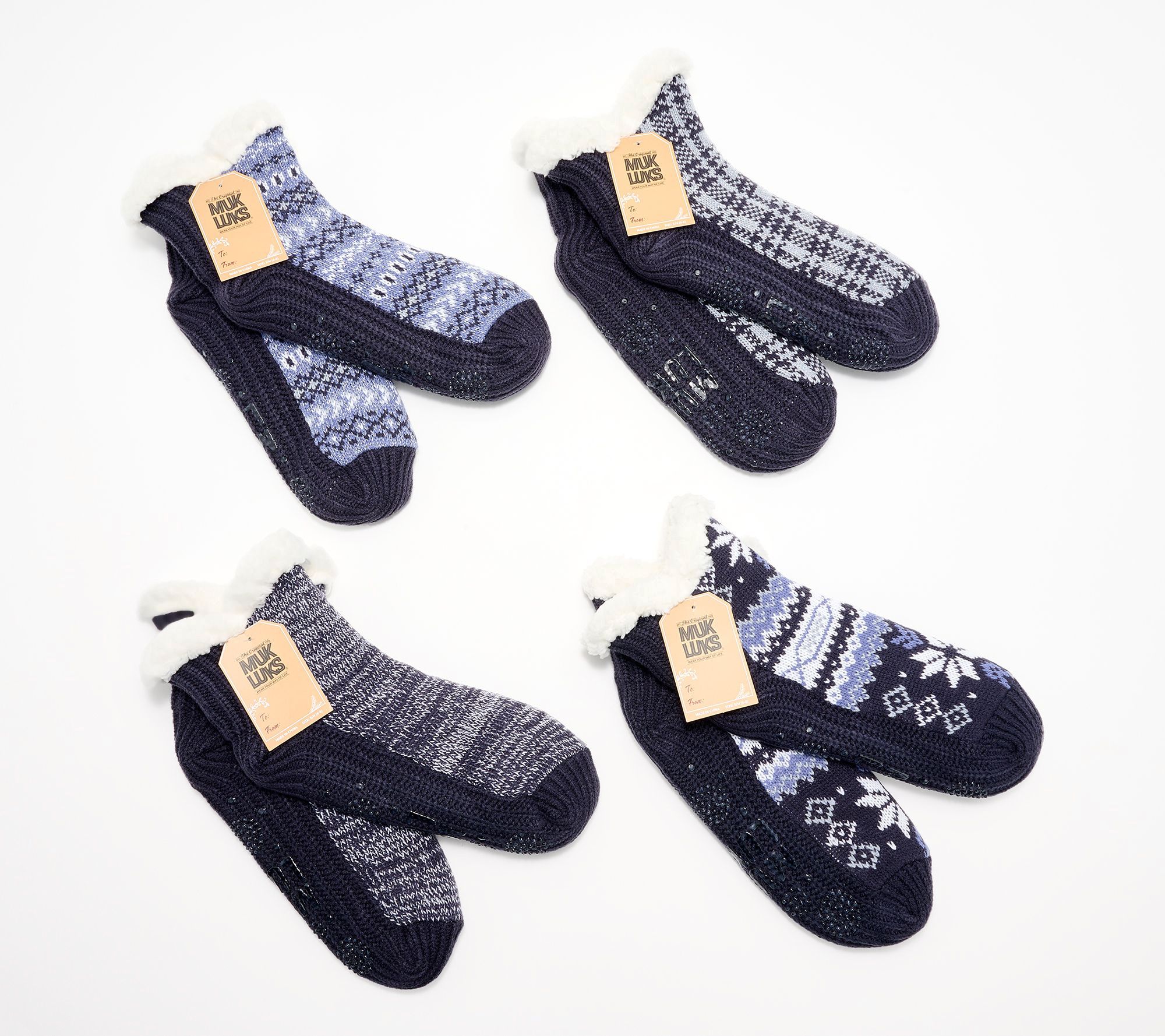 MUK LUKS Set of 4 Shea Butter Pieced Ankle Cabin Socks