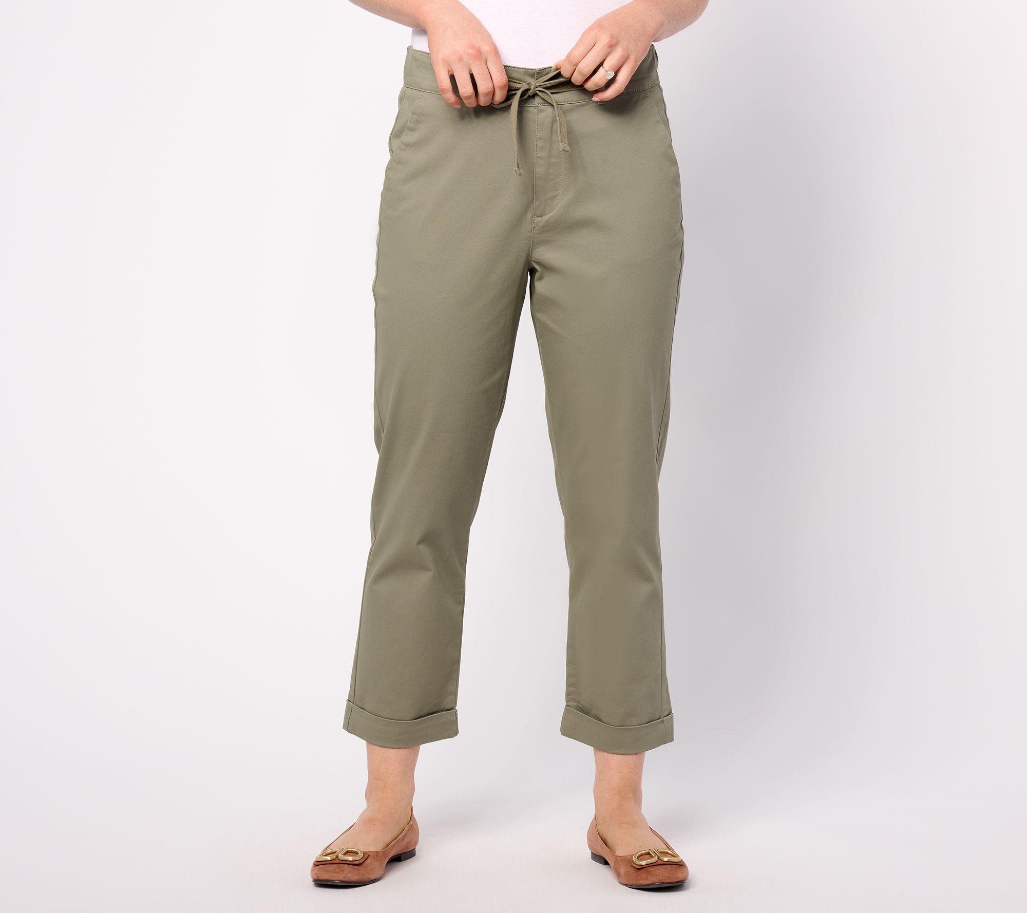 "As Is" Joan Rivers Signature Twill Petite Straight Leg Crop Pants