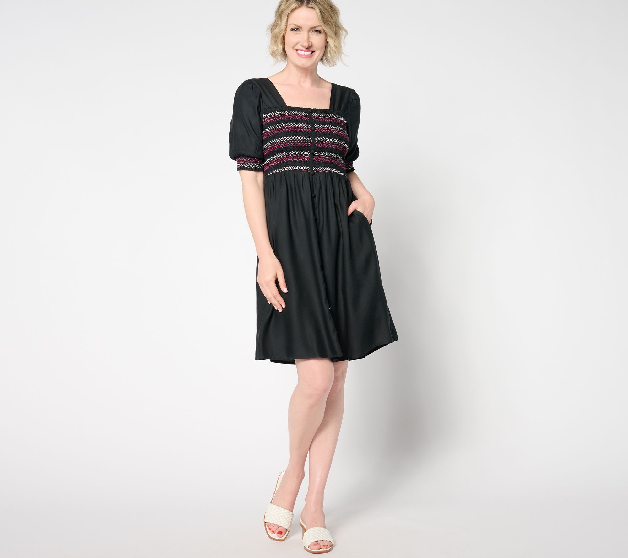 "As Is" AnyBody Petite Smocked Bodice Knee Length Dress