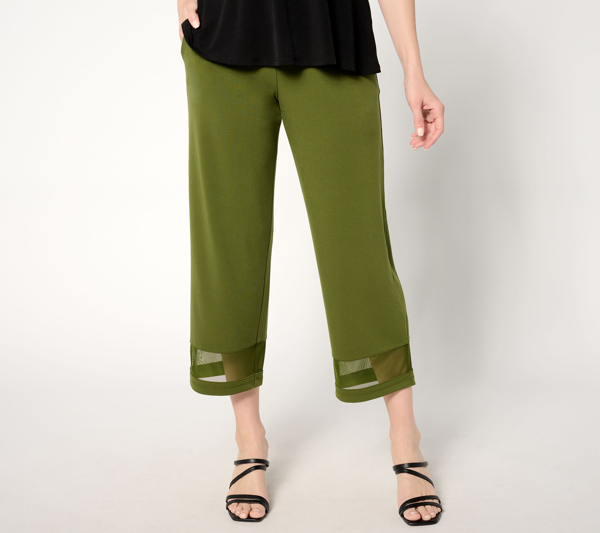 "As Is" Susan Graver Regular Liquid Knit Wide Leg Crop Pants w/ Mesh