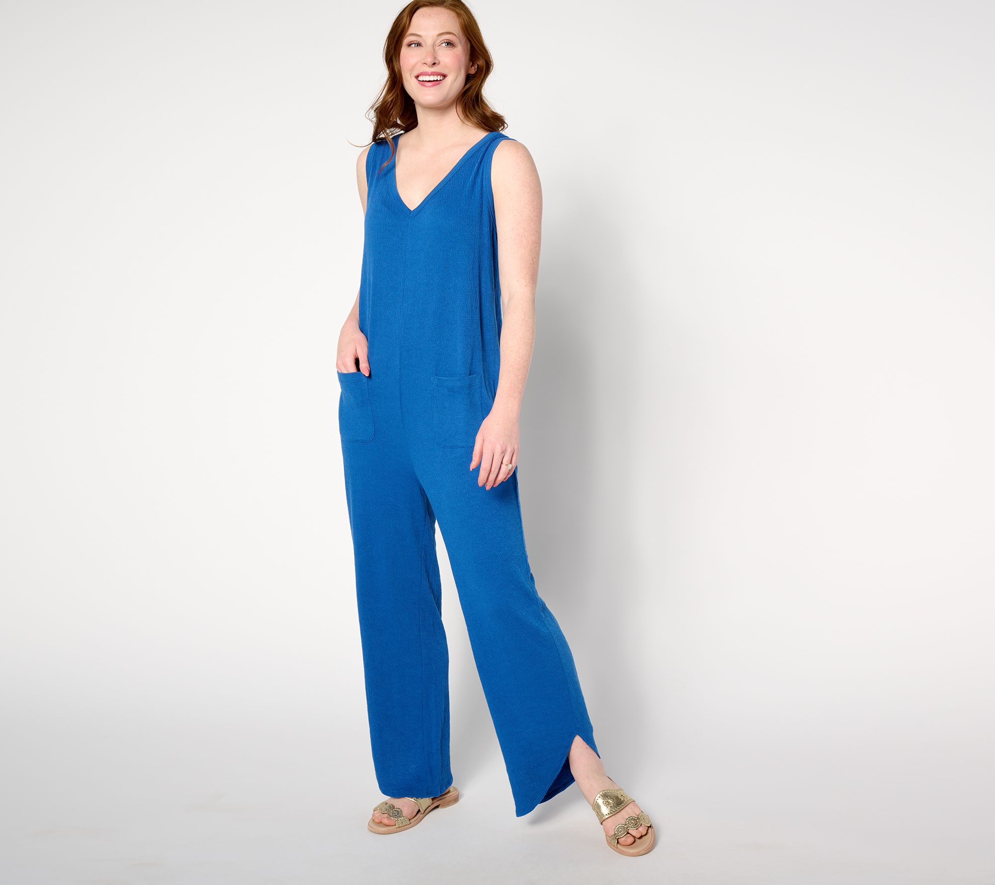 "As Is" AnyBody Lounge Petite Sleeveless Textured Knit Jumpsuit