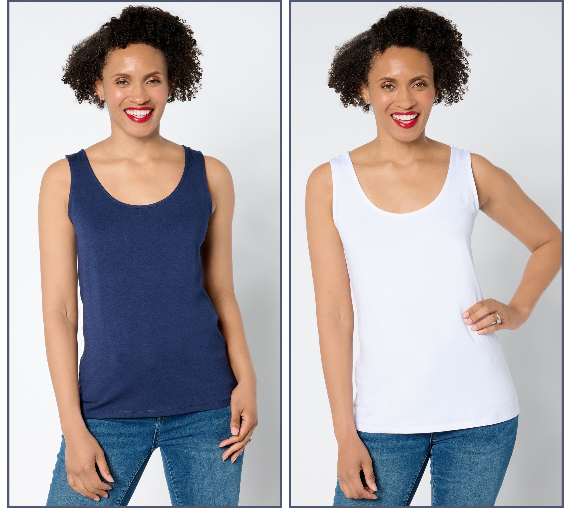 "As Is" Denim & Co. Essentials Classic Jersey 2-Pack Layering Tanks