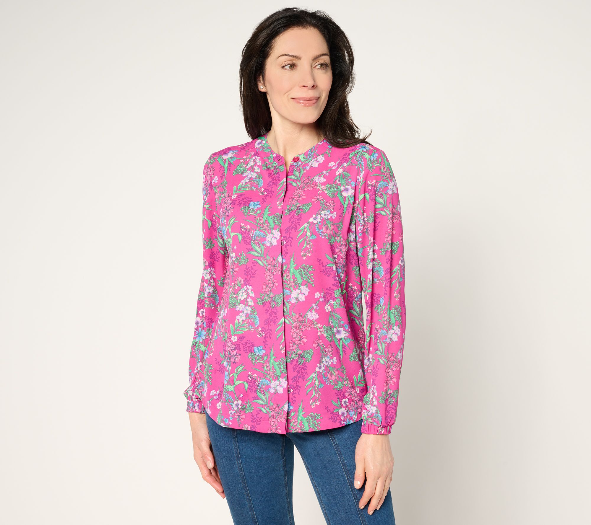 Joan Rivers Printed Floral Long Sleeve Georgette Blouse