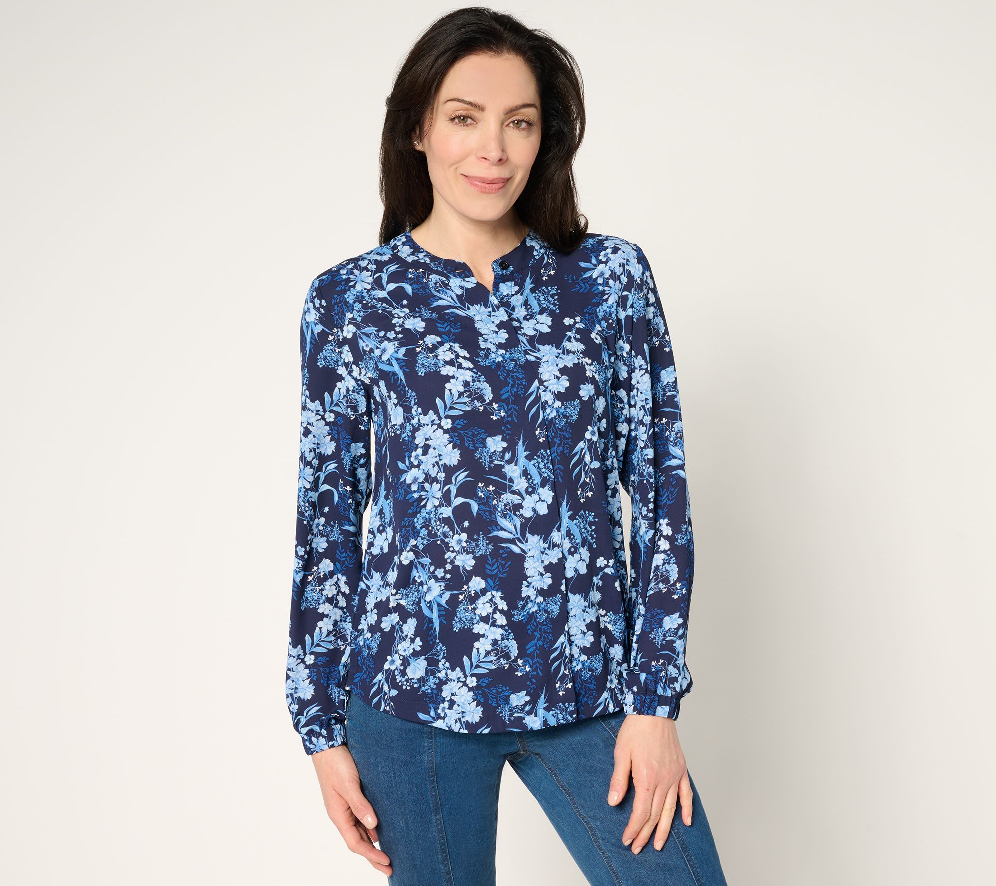 Joan Rivers Printed Floral Long Sleeve Georgette Blouse
