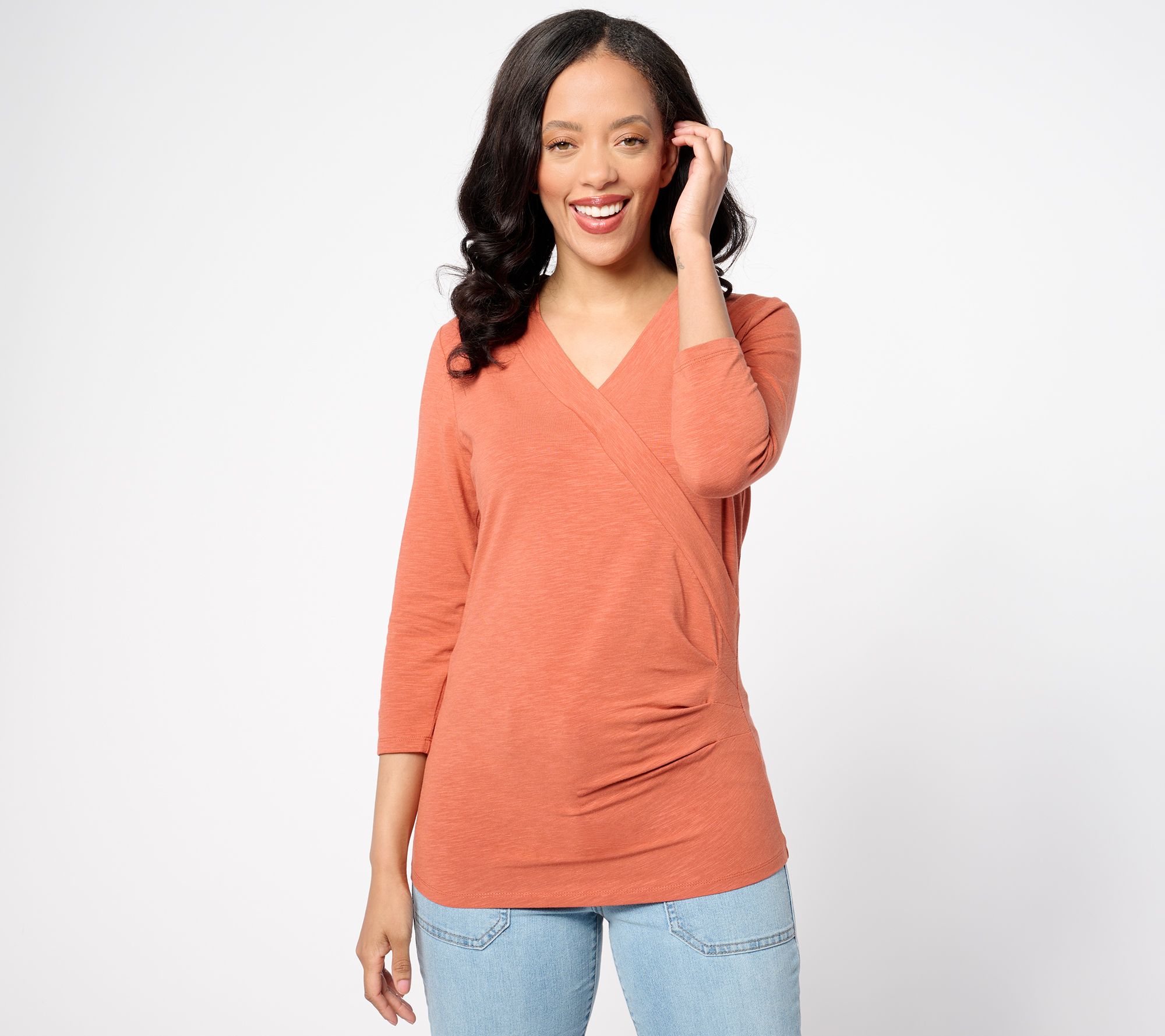 "As Is" Belle by Kim Gravel Slub Knit Faux Wrap Top