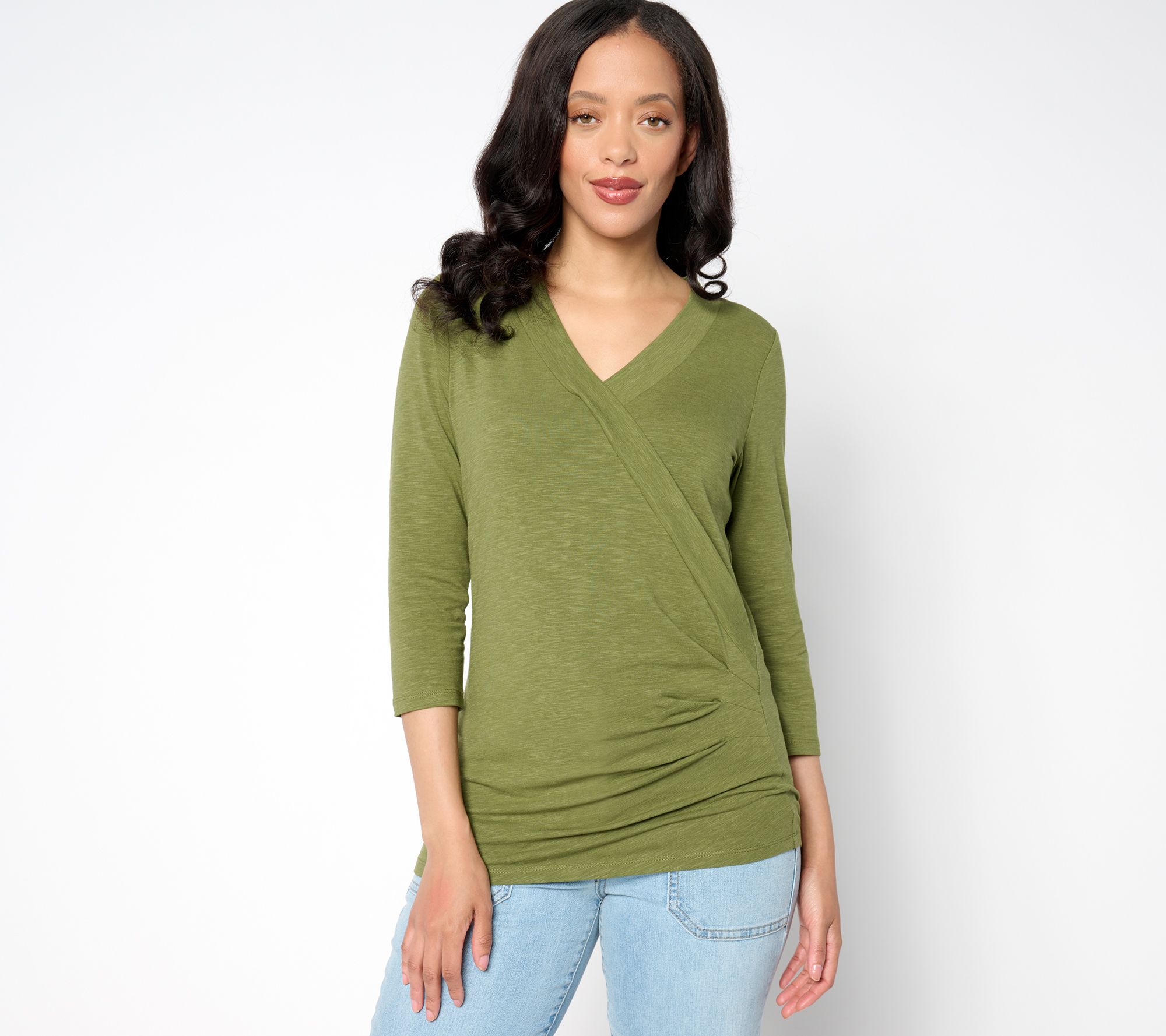 "As Is" Belle by Kim Gravel Slub Knit Faux Wrap Top