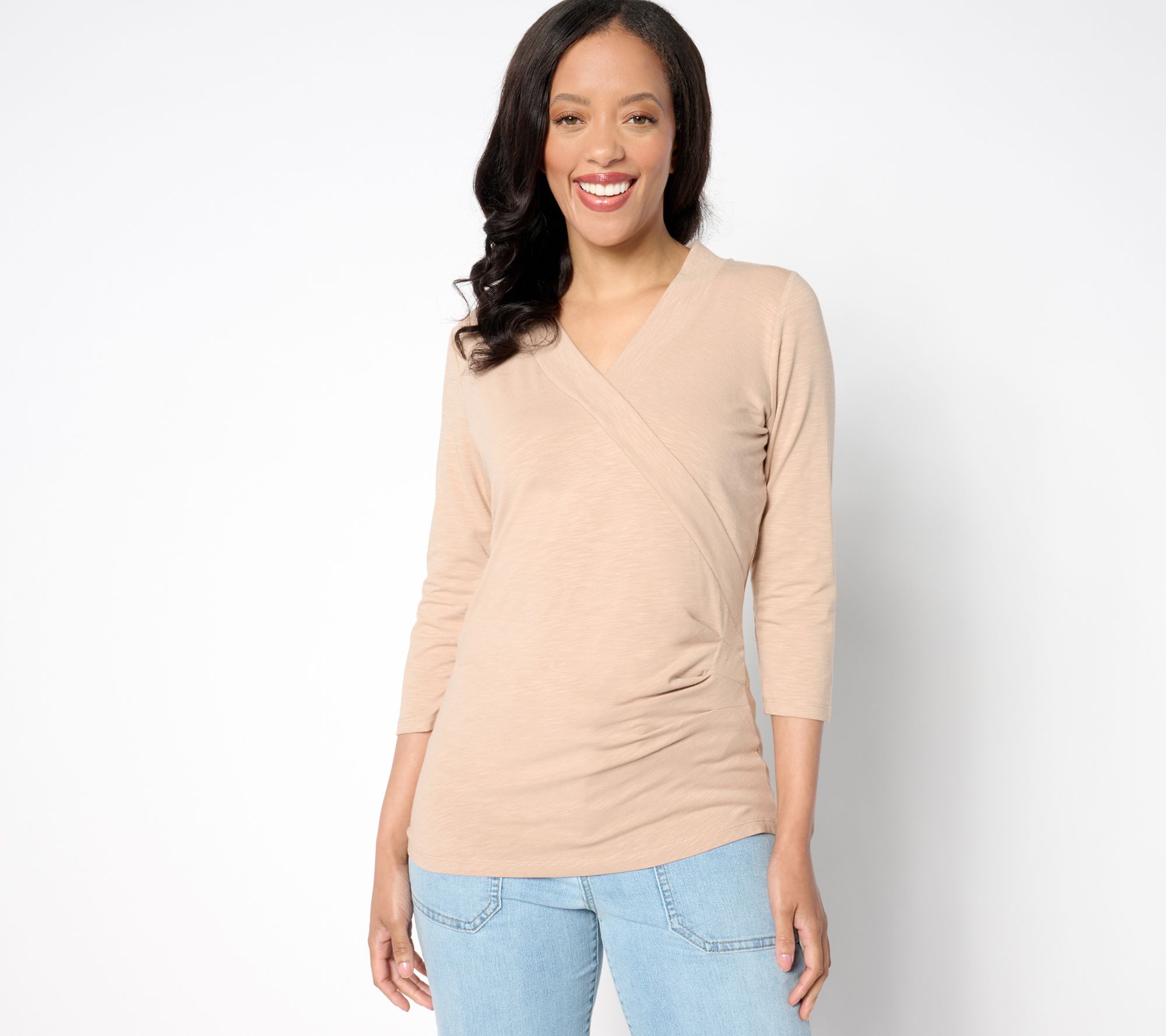 "As Is" Belle by Kim Gravel Slub Knit Faux Wrap Top