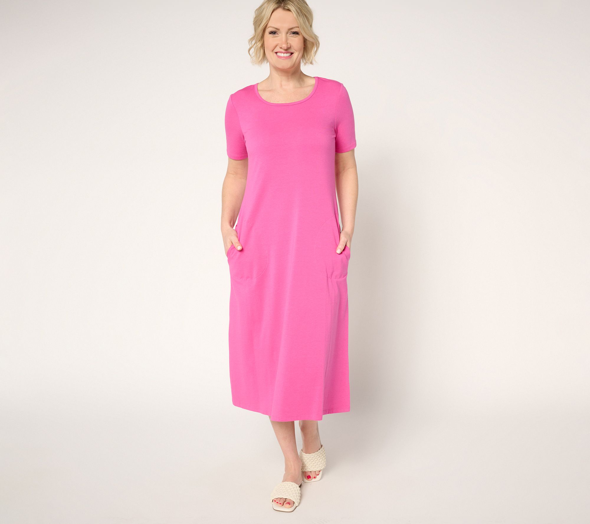 Denim & Co. Petite Favorite Jersey Short Sleeve Midi Dress