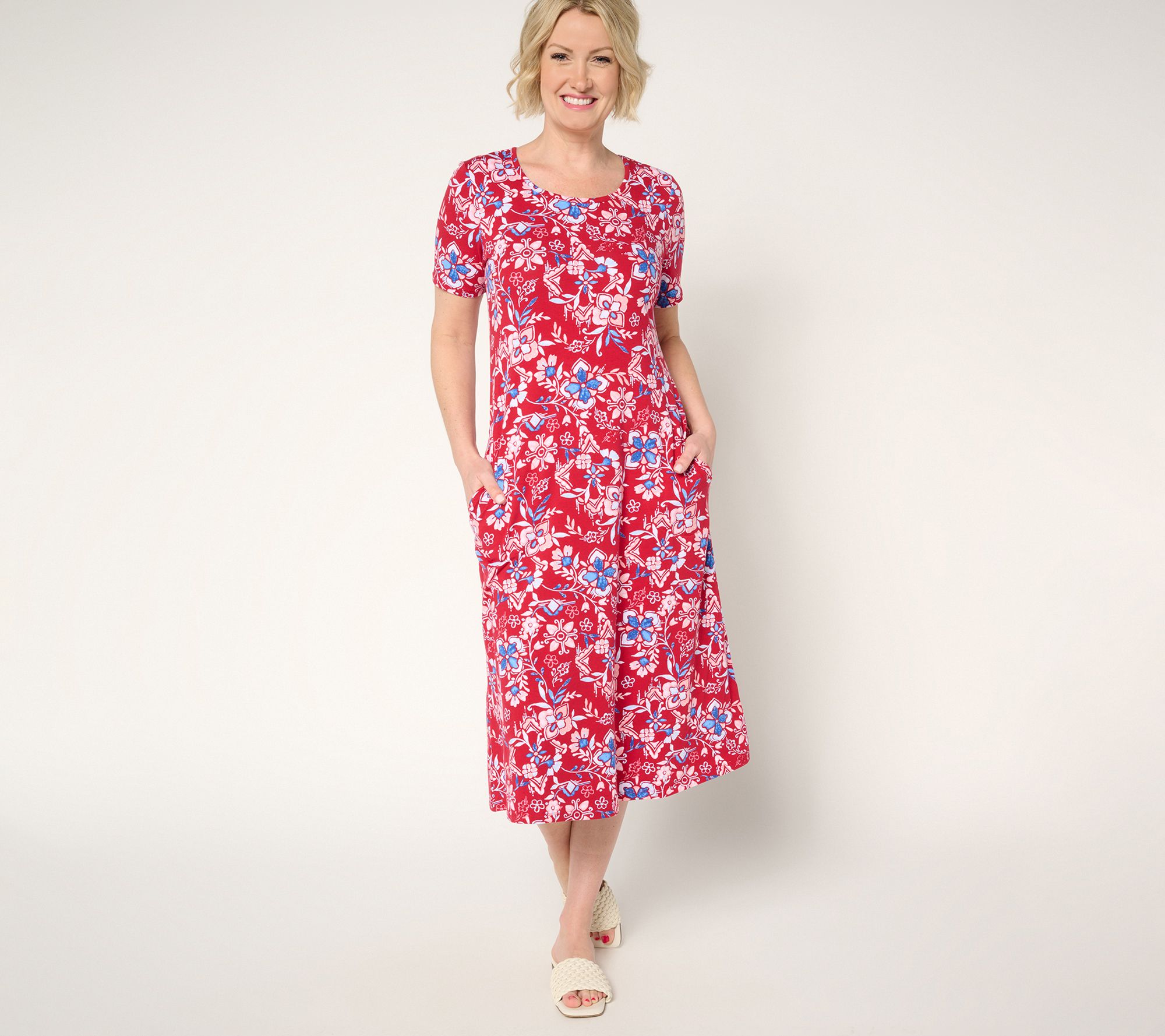 Denim & Co. Petite Favorite Jersey Short Sleeve Midi Dress