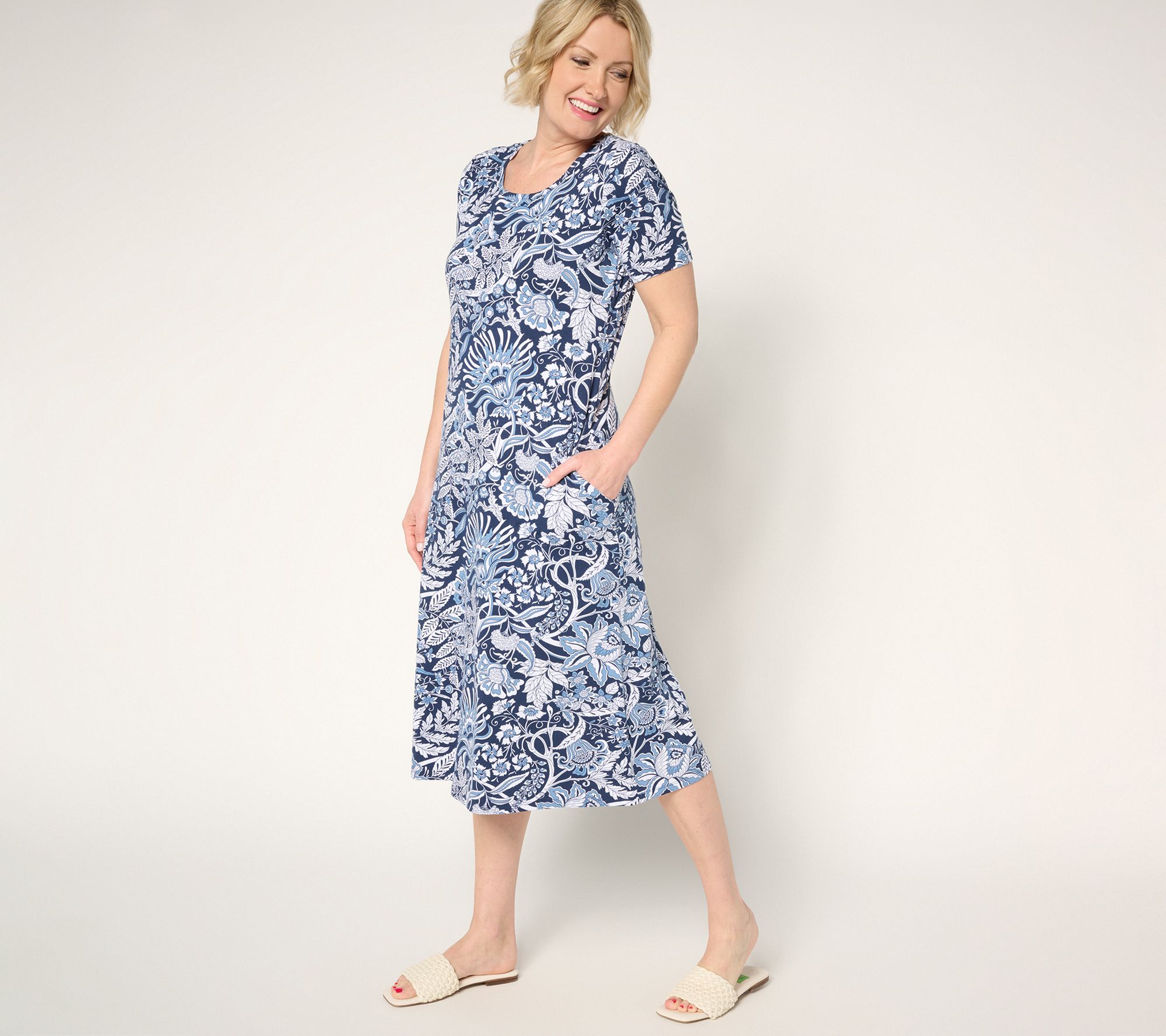 Denim & Co. Petite Favorite Jersey Short Sleeve Midi Dress
