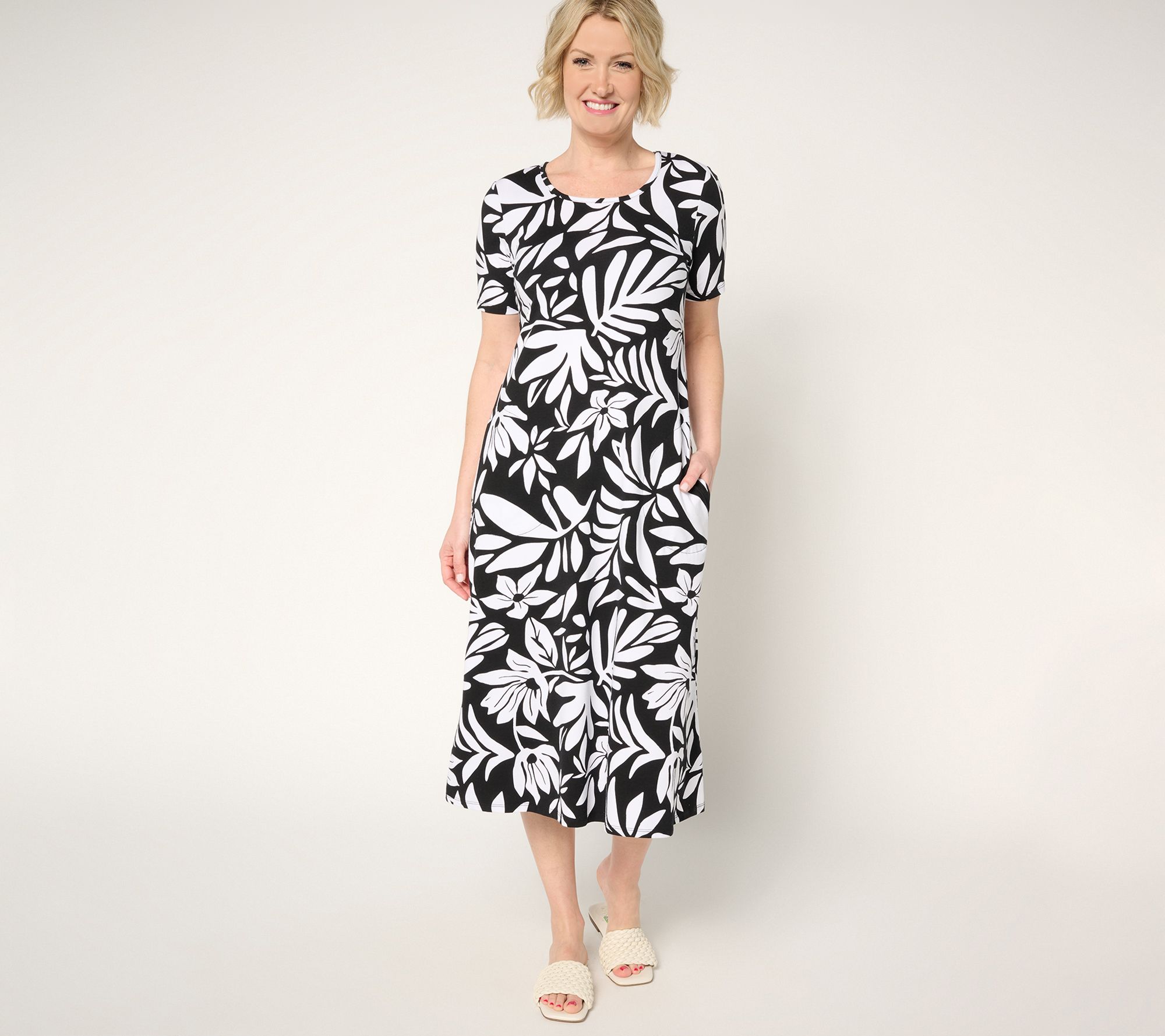 Denim & Co. Petite Favorite Jersey Short Sleeve Midi Dress