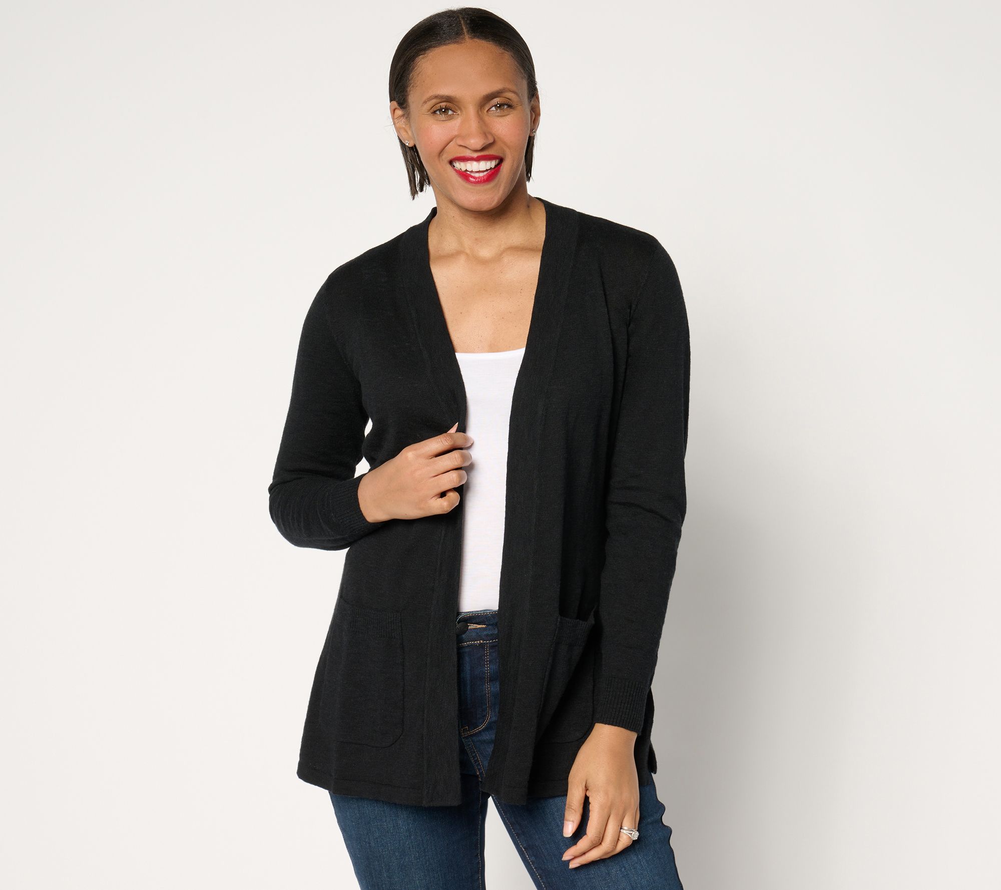 Denim & Co. Beach Petite Open Front Tunic Cardigan