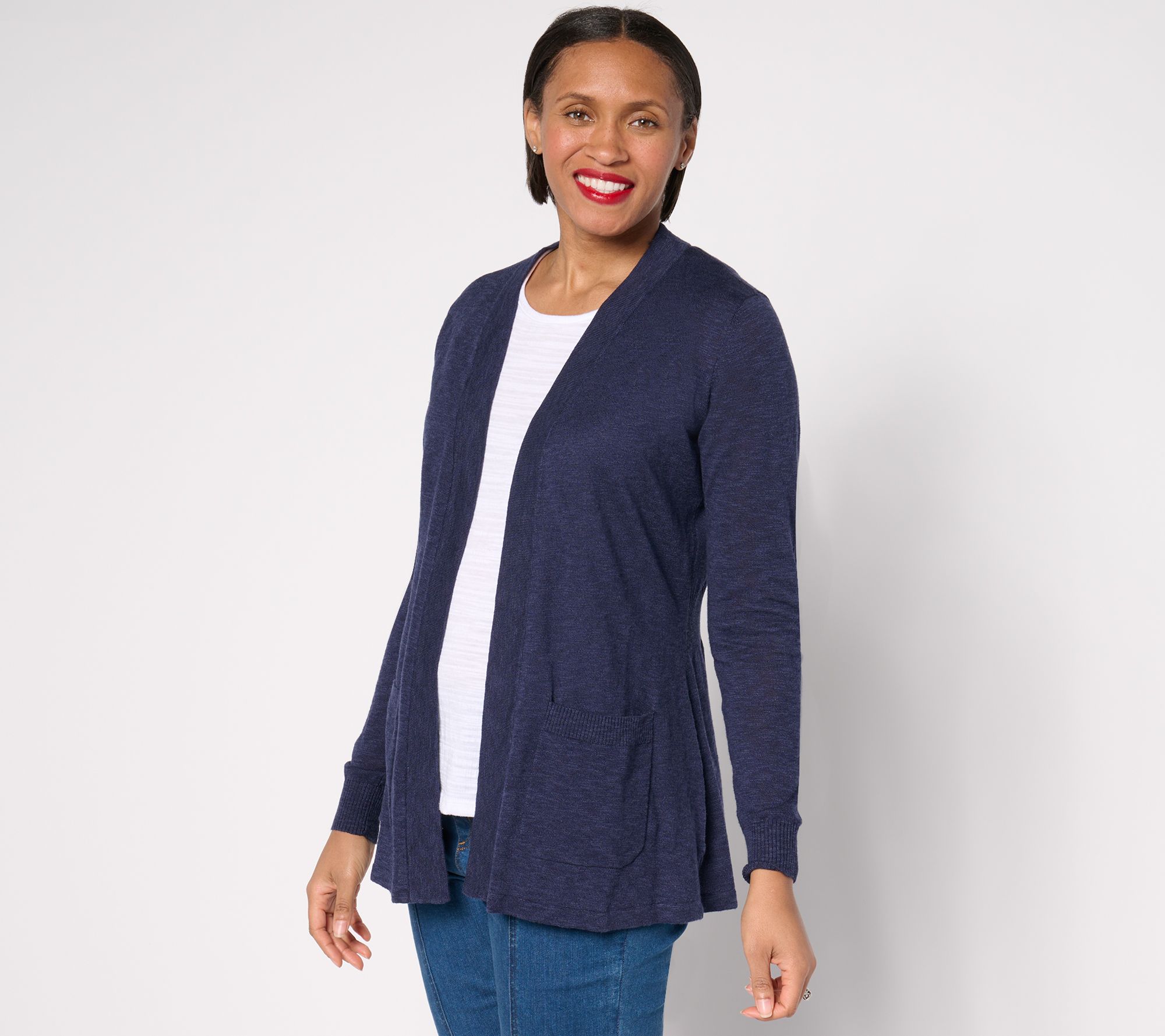 Denim & Co. Beach Petite Open Front Tunic Cardigan