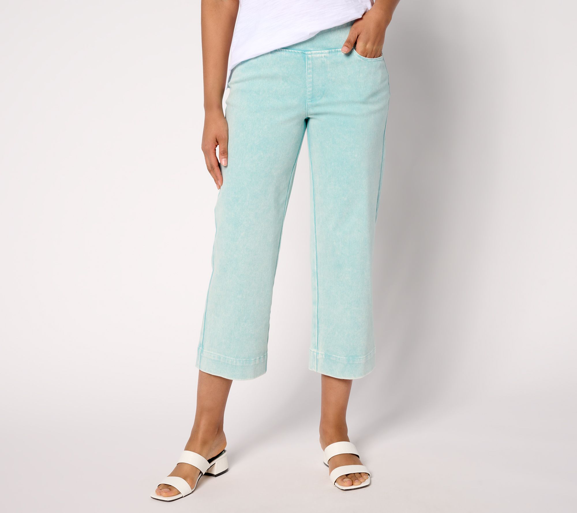  Belle Beach by Kim Gravel Petite Delray Denim Wide Leg Crop Beach Jean